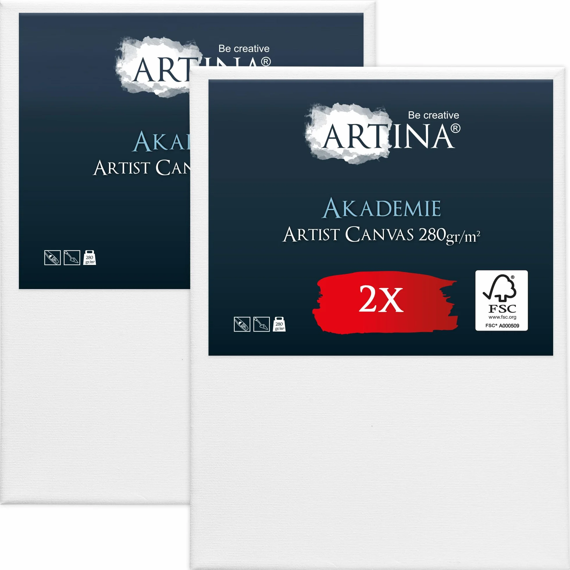 Artina Tela per Dipingere 70x100 cm 100% Cotone 280g/m² Telaio in Legno FSC Set da 2