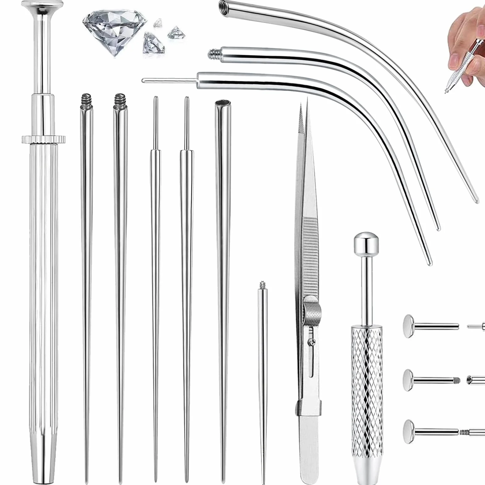 Acciaio Inossidabile 12 Pezzi Piercing Taper Palla Grabber Strumento Assistente per Orecchio Naso Sopracciglio Labbro