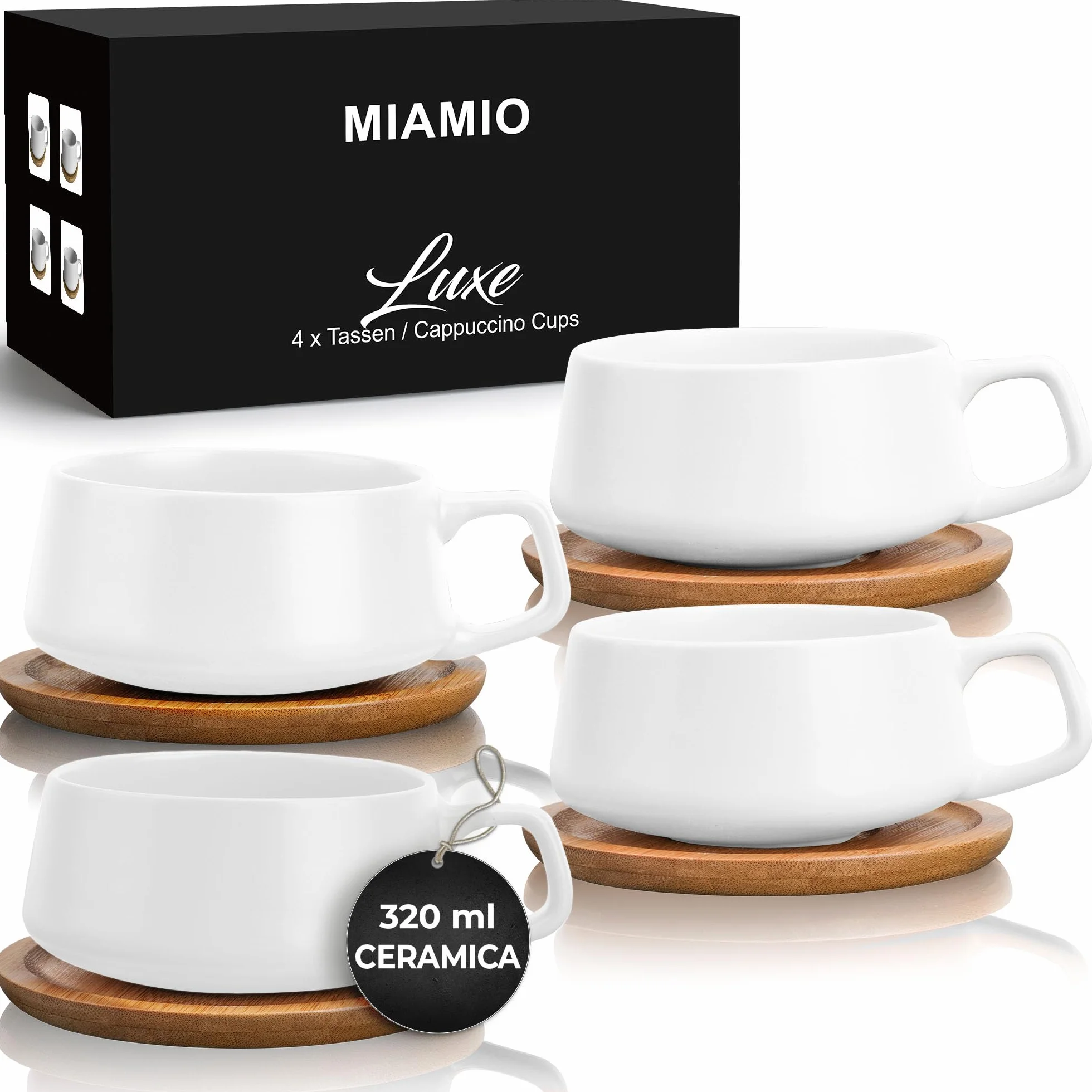 MIAMIO 4 tazze da caffè 320 ml set in gres Luxe Bianco