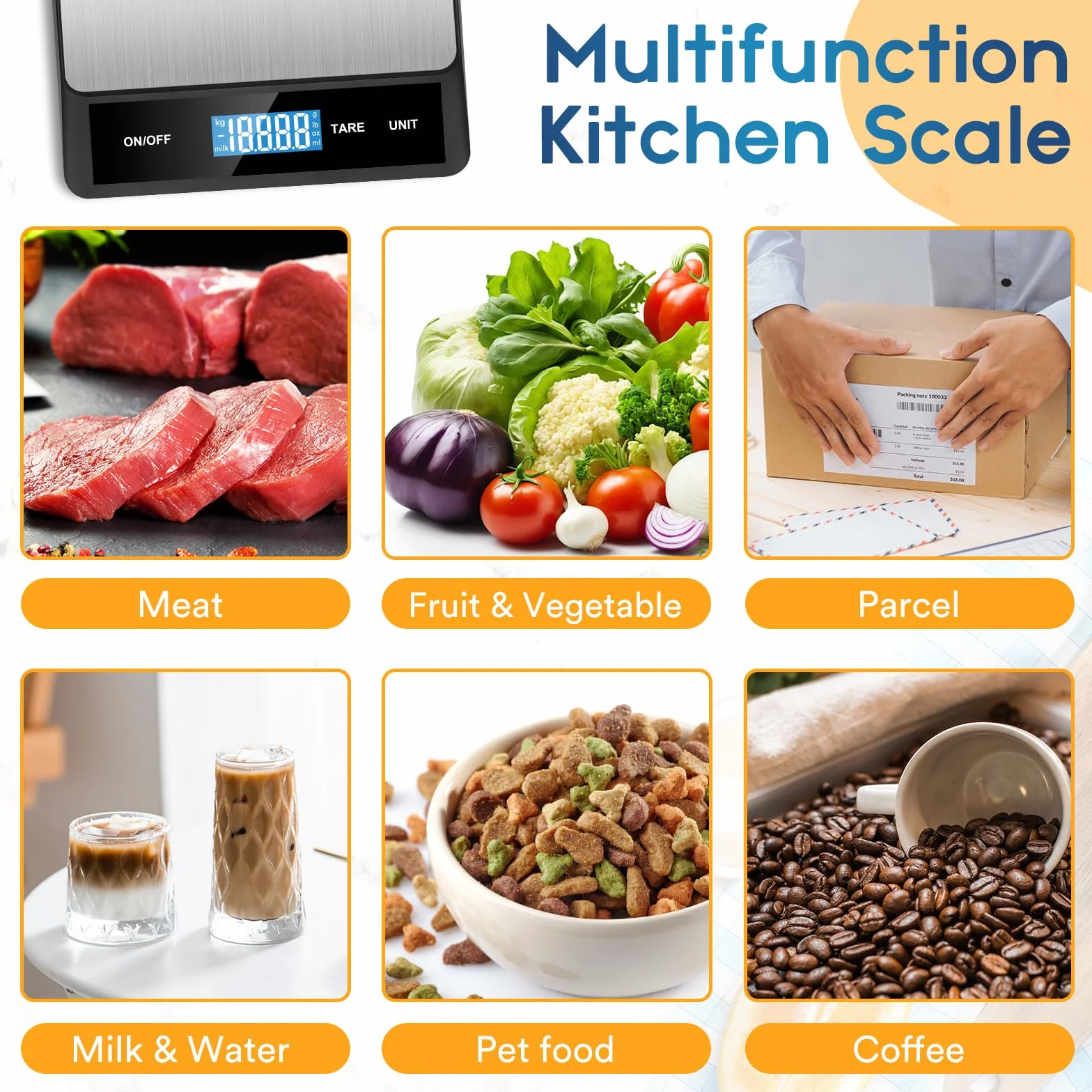 Zivacate Bilancia Cucina Digitale, Bilancia da Cucina 15kg, Alta Precisione 1g/0.05oz, Piatto Inox, Display ad Alta Luminosità, 6 Unità con Funzione Tara, per Scuola, Casa, Pasticceria, Cucina