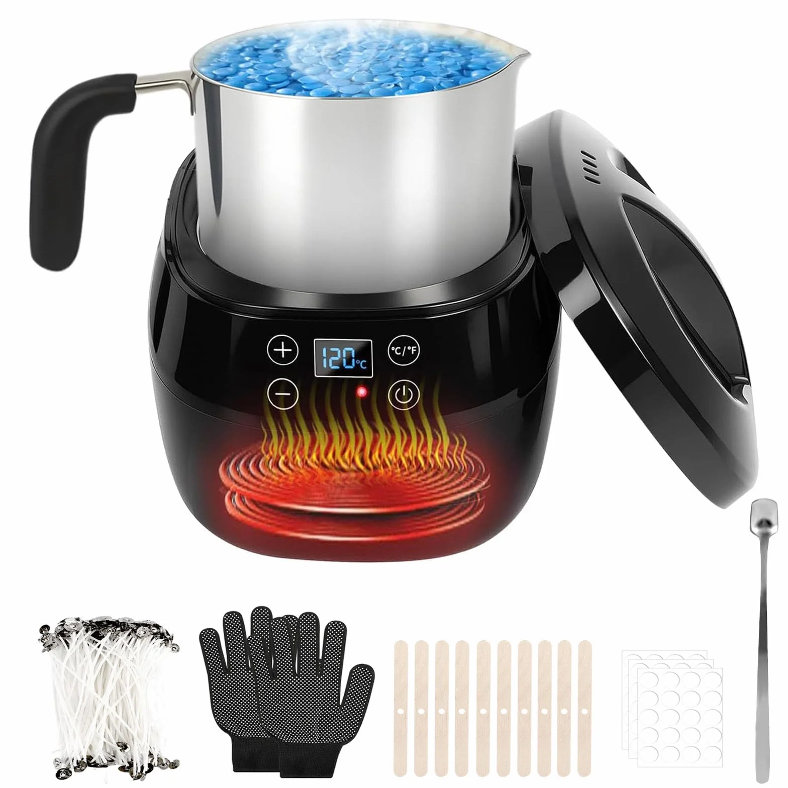 Ambesty Scaldacera Professionale 1L Elettrica Digitale LCD per Candele Kit Cera di Soia