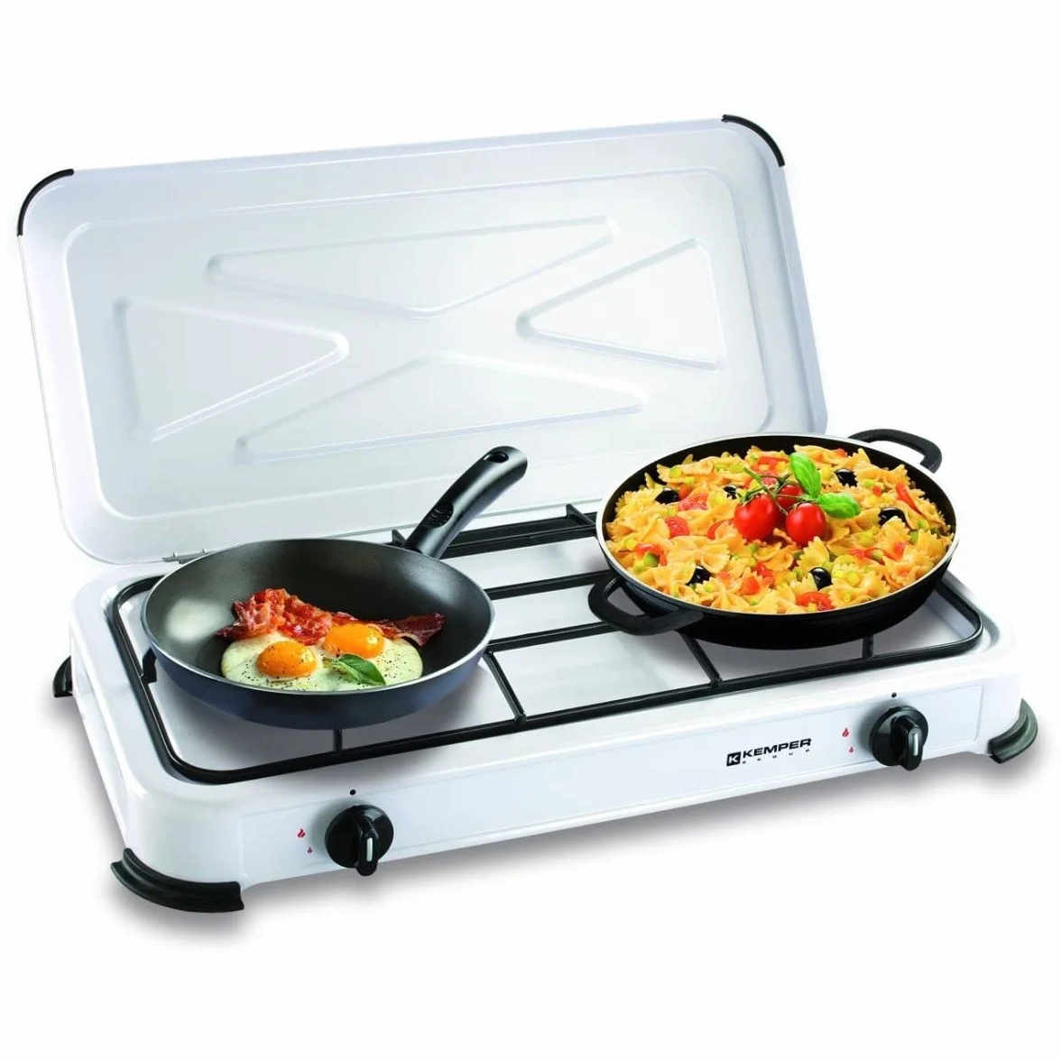 KEMPER Fornello a gas portatile 2 fuochi 2600 W bianco laccato