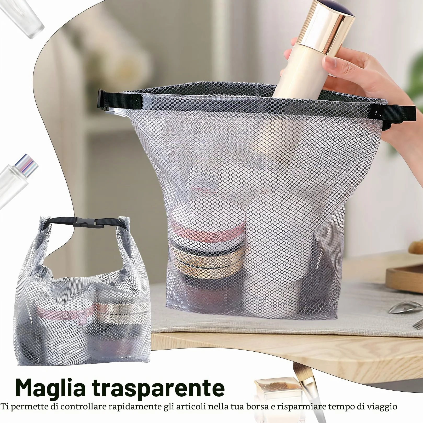 2 Pz Borsa Cosmetica Impermeabile, Pochette Trasparente da Viaggio, Pochette Viaggio Impermeabile, Grande Borsa da Toilette da Trucco da Doccia in EVA per Campeggio, 35 x 15,5 x 27,5 cm