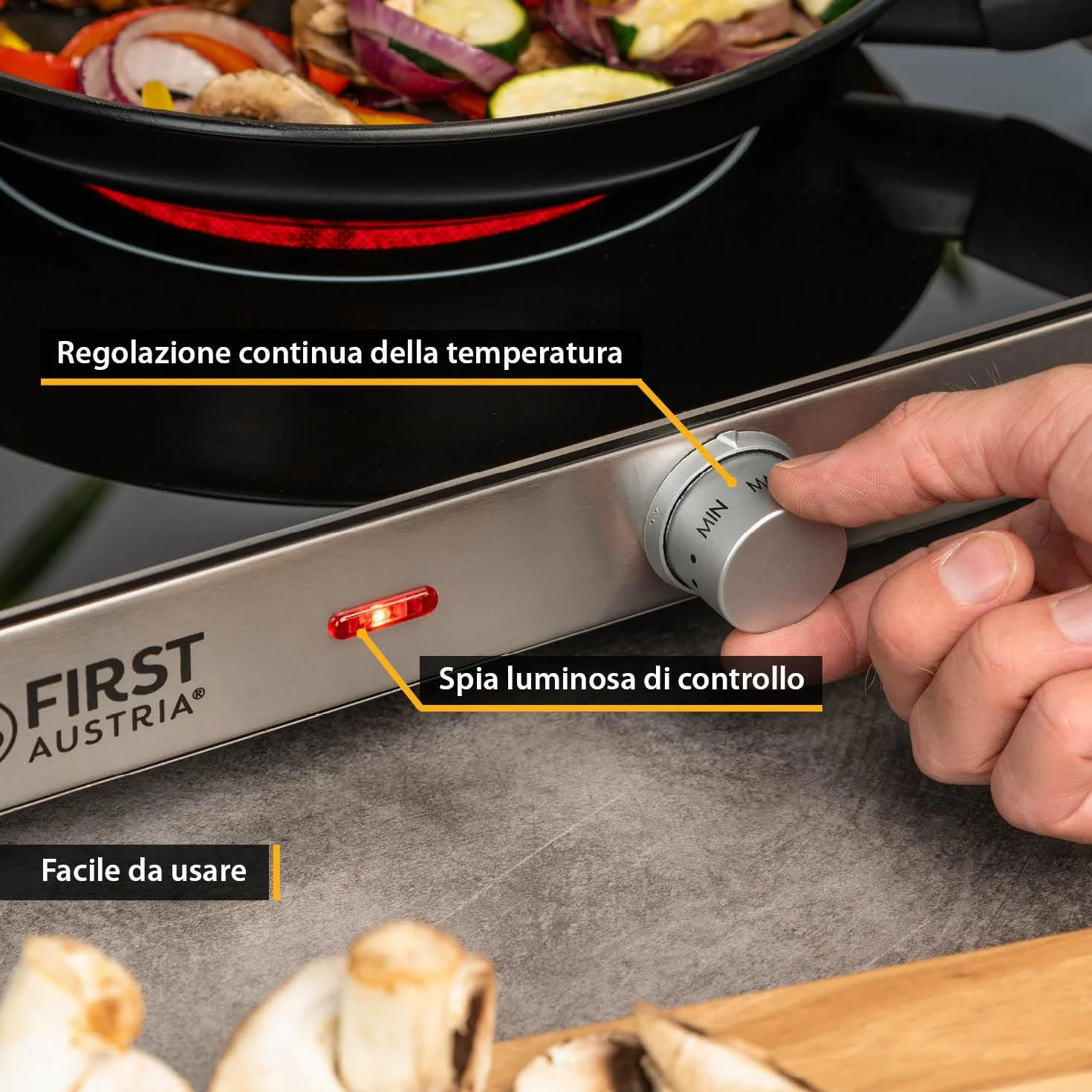 First Austria Piastra di cottura doppia infrarossi vetroceramica 2800W Mini Fornello elettrico