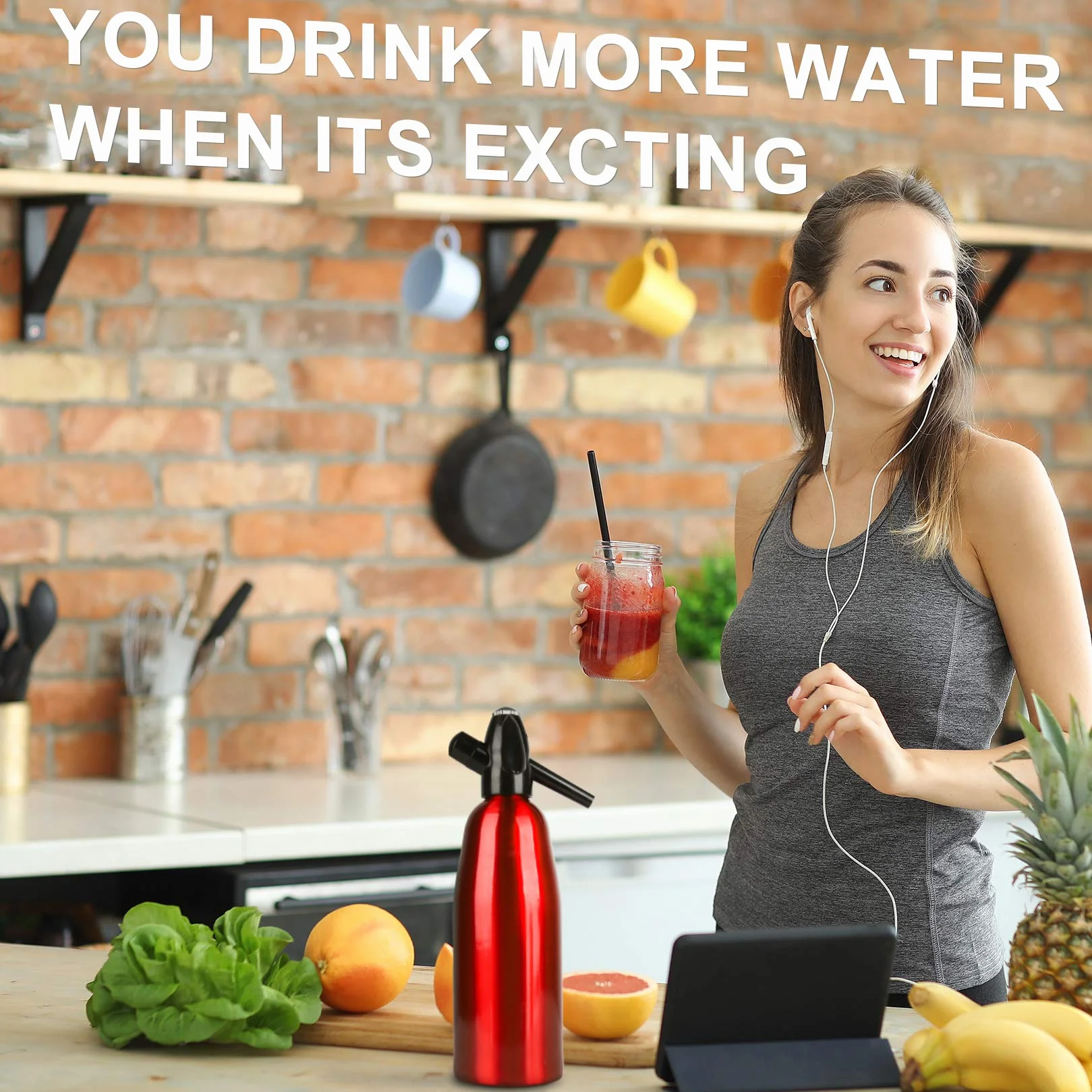 Sifone per Soda Alluminio 1L Rosso, Macchina per Soda Portatile per Uso Domestico Macchina per Acqua Frizzante Seltzer, Usa Cartucce di CO2 da 8 g