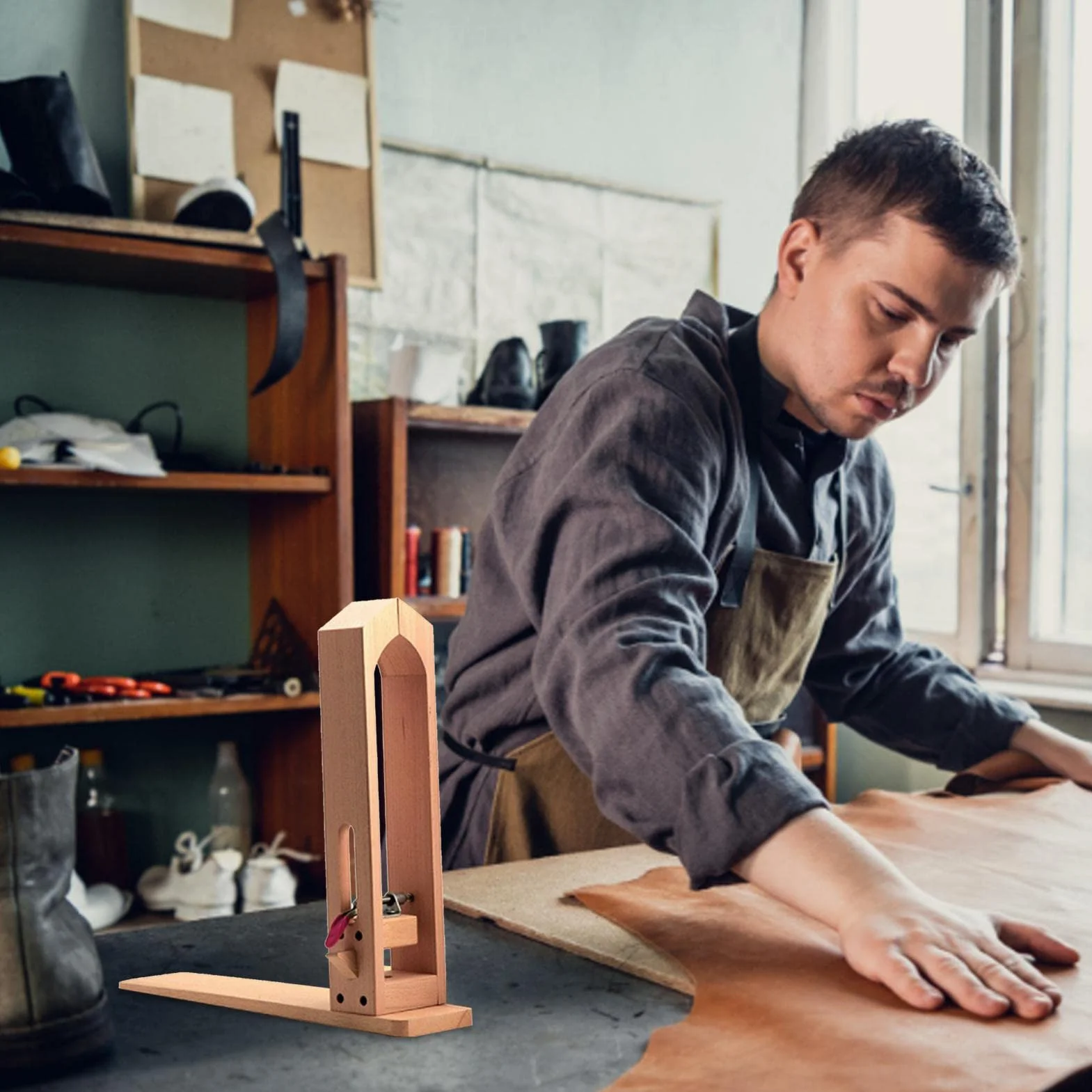Dirfuny Poni da cucito in pelle legno di faggio pieghevole scrivania artigianale