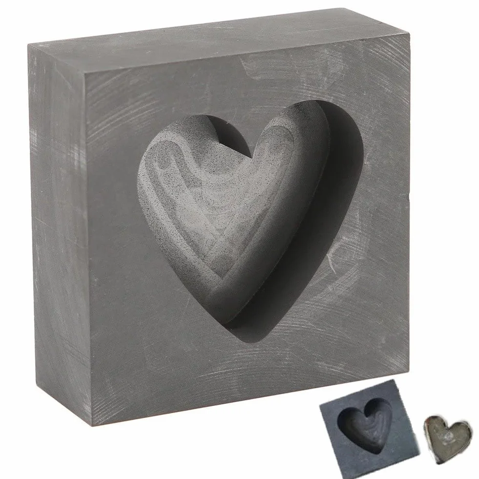 Casting di Grafite Ad Alta Densità Morma in Lingotto Forma a Forma di Cuore Mapilibile Stampo Oro in Argento in Genodo di Gioielli per Artigianato