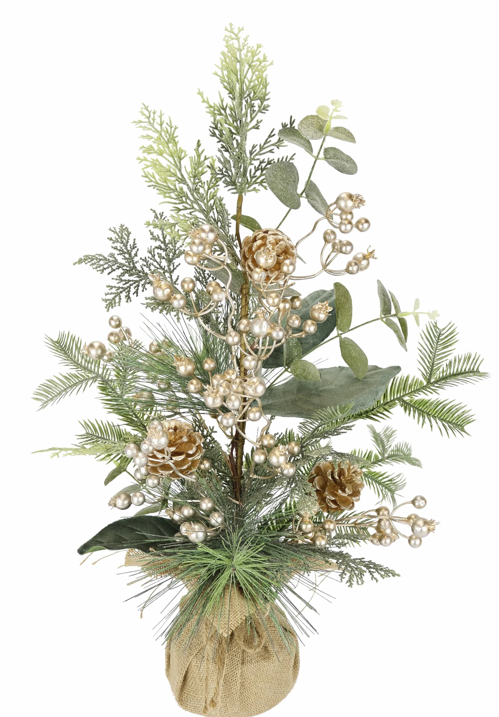 Composizione di abete, bacche/coni in vaso, composizione natalizia, fiori artificiali, fiori artificiali, fiori invernali, piante, rami, composizione natalizia, decorazione da tavolo