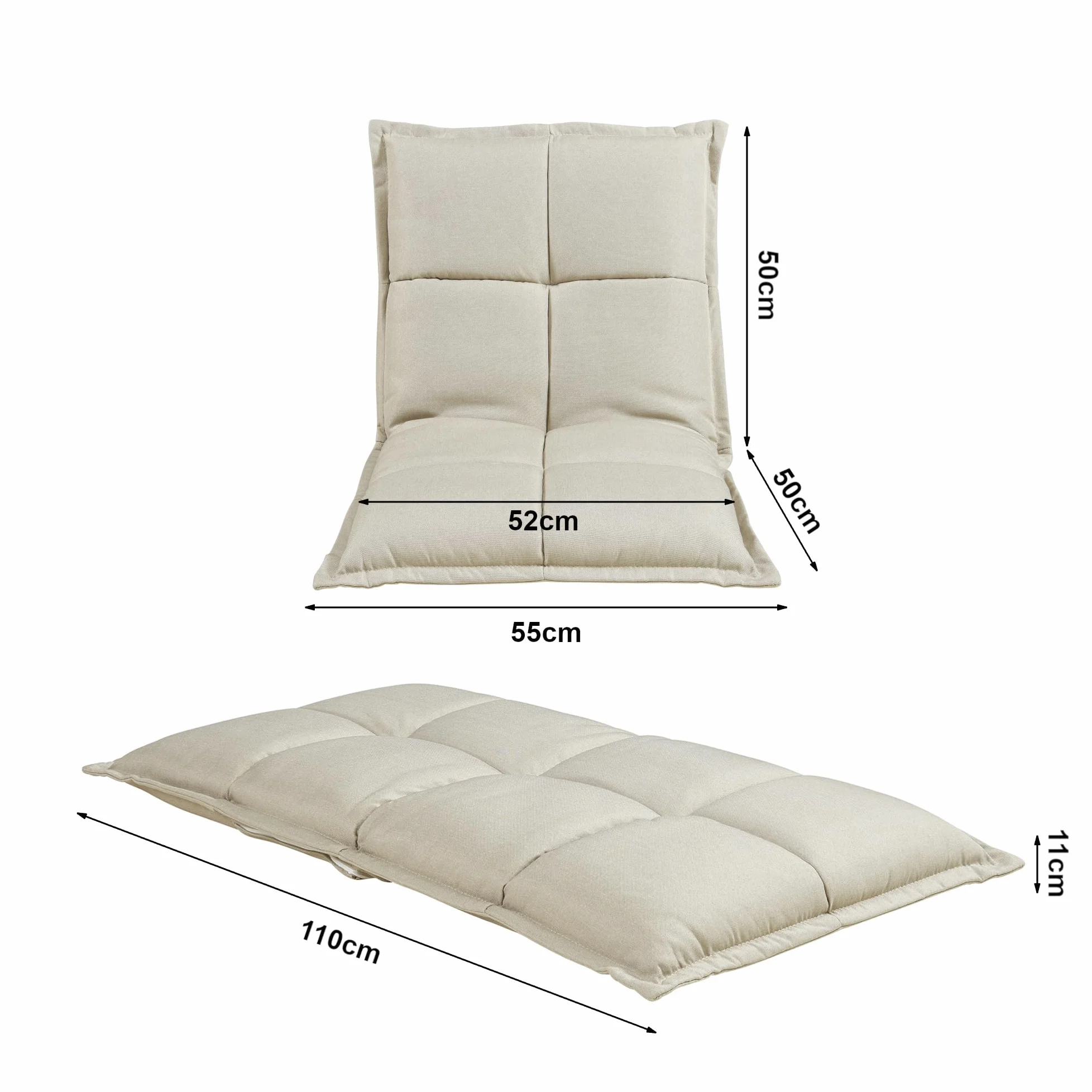 [en.casa] Set di 2 Sedie da Pavimento con Schienale Regolabile in 5 Posizioni Poltroncine Imbottite da Terra Sedie Reclinabili per Soggiorno Relax Meditazione - Beige