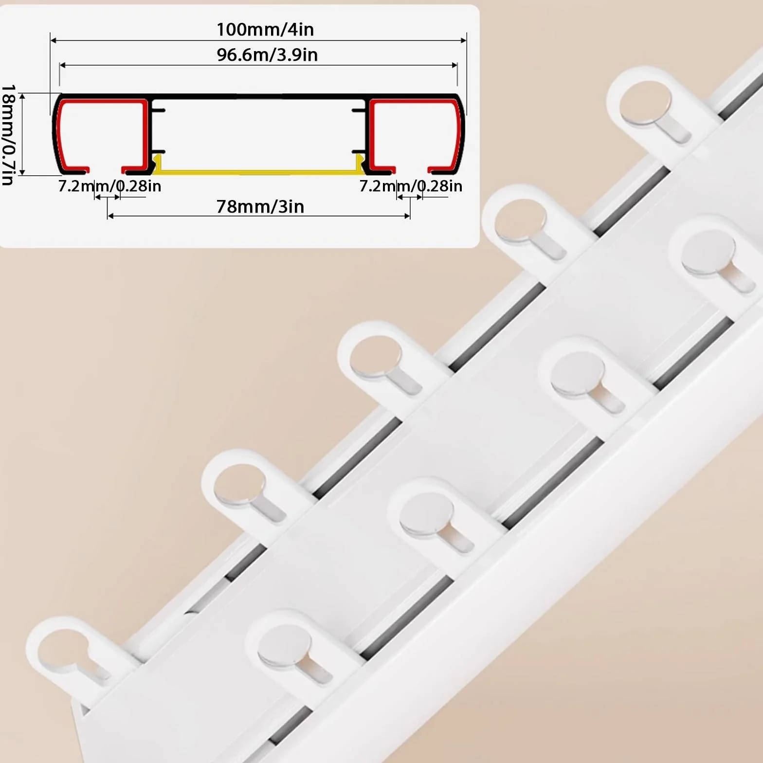 Binario per Tende A Doppia Fila Binario Tende Soffitto Scorrevole Ultra-Smooth con Rulli Silenziosi per Stanze Camper Tende da Doccia Camere da Letto E Finestre(Bianco,4.0m)