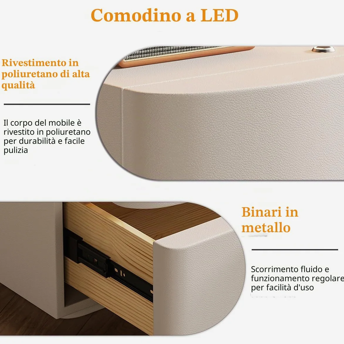 Comodino con Cassetti in Legno, Comodino A LED, Comodino Bianco, Comodini Camera da Letto Moderni, Comodino Moderno con Contenitore, Comodino Camera da Letto.(Brown,40 * 43 * 43CM)
