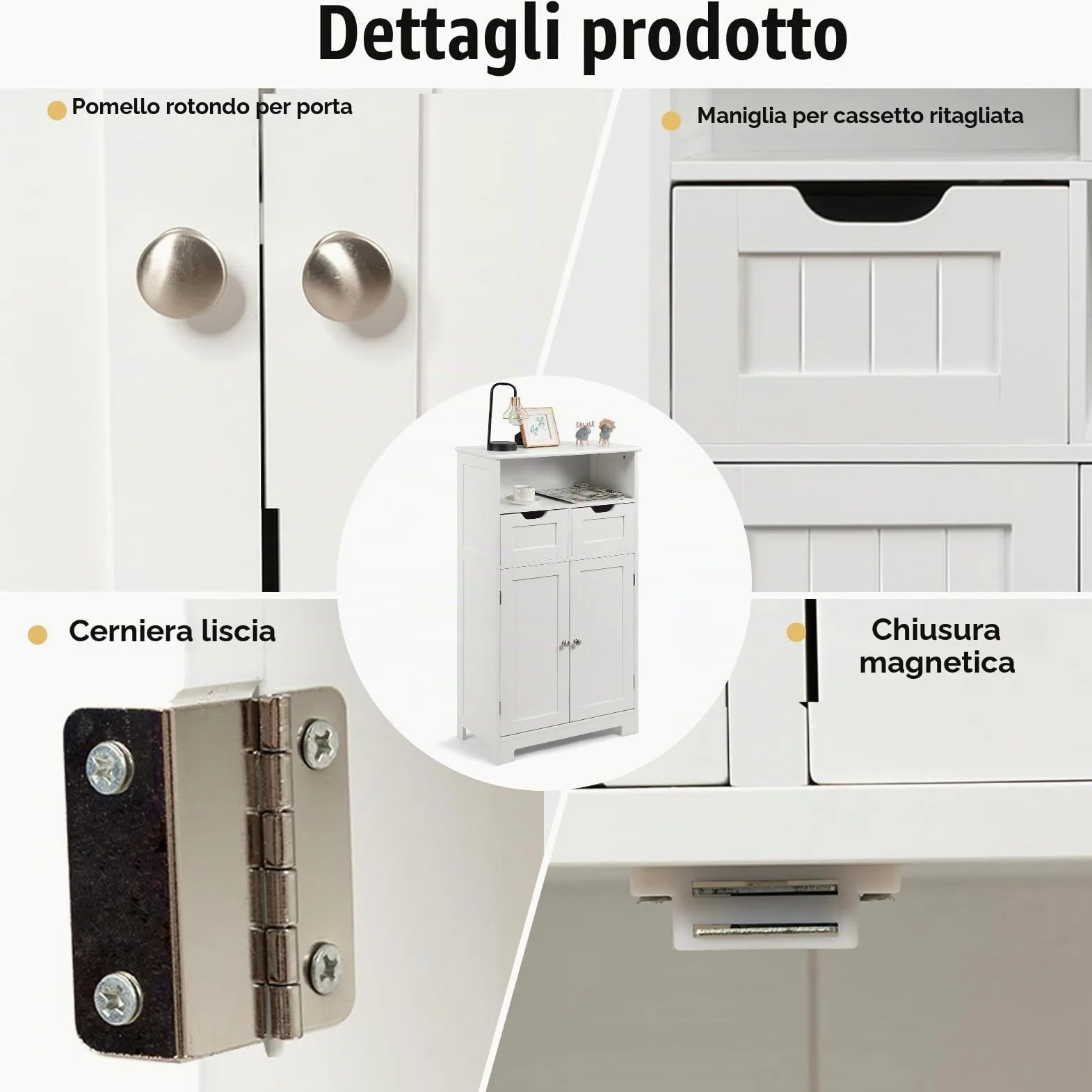 KOMFOTTEU Mobile da Bagno con 2 Cassetti e 2 Armadi a Porta, 60 x 30 x 109 cm, Armadietto da Terra Autoportante in MDF, Armadio d’Archivio per Soggiorno, WC, Camera da Letto, Cucina (Bianco)