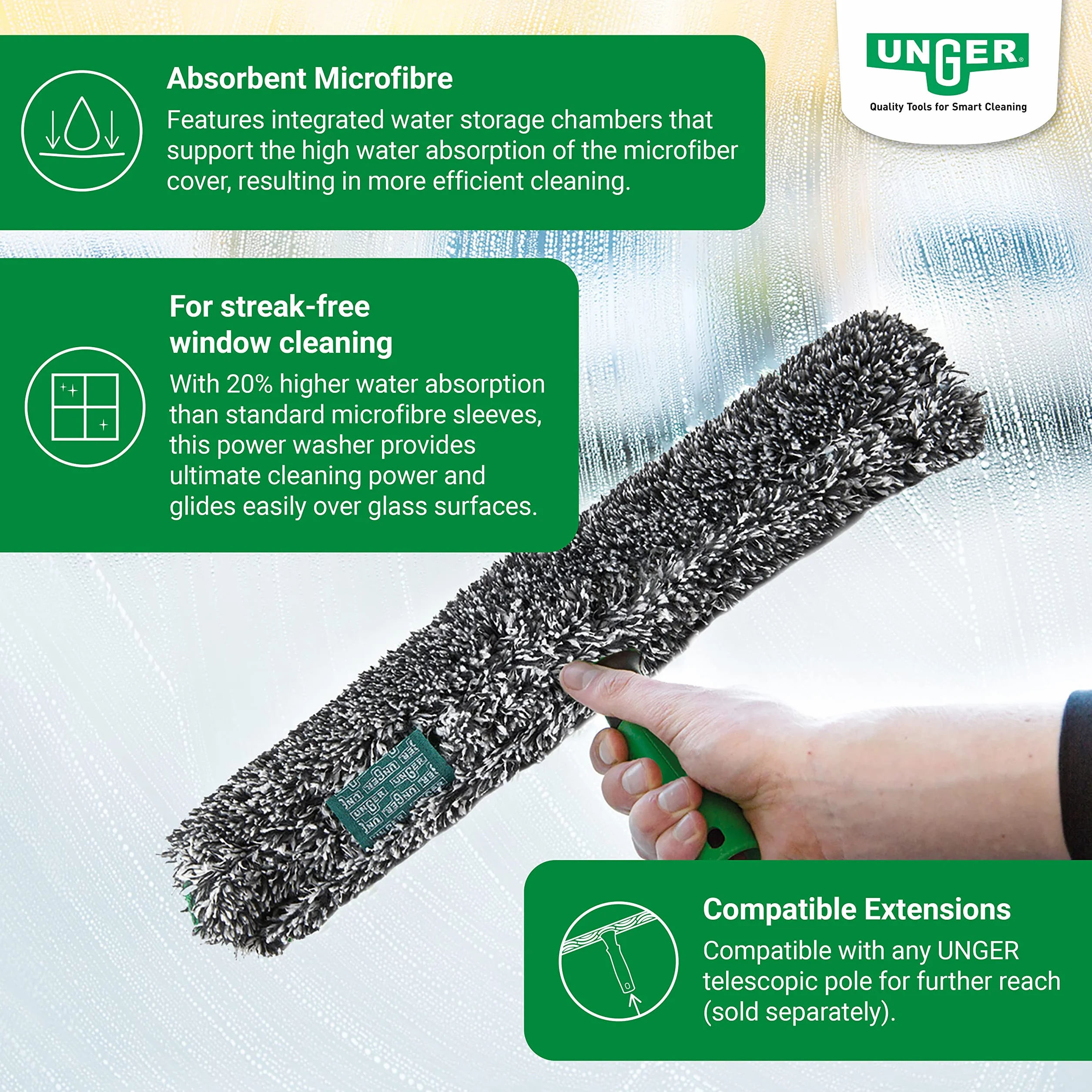 Unger ErgoTec Power BC350 Lavavetri Microfibra Poliestere Vetro Senza Aloni