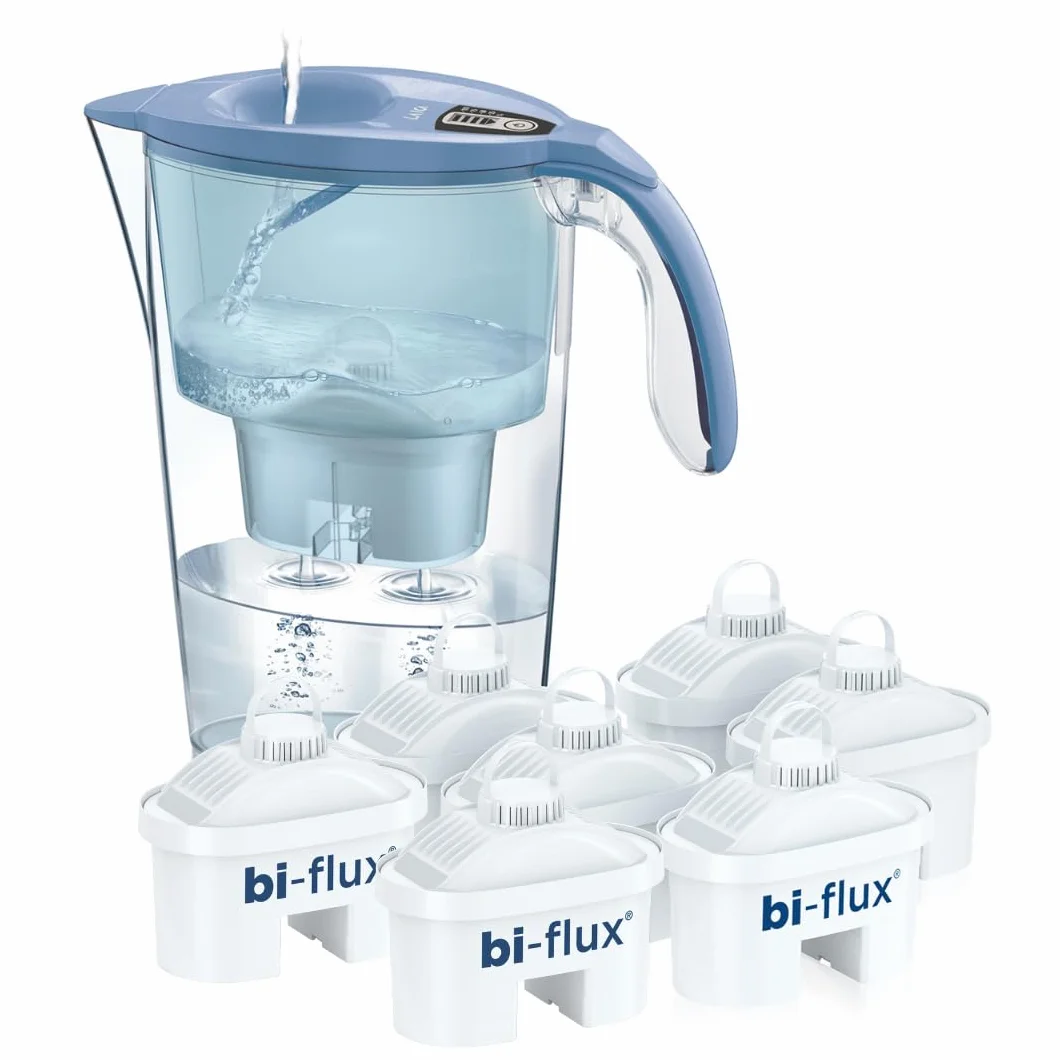 LAICA Stream Line Caraffa Filtrante 2,3L Blu Timer Digitale 6 Filtri bi-flux Inclusi Made in Italy