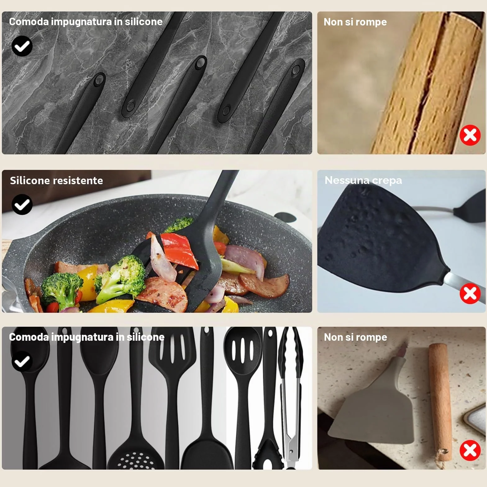 Set 13 Pezzi Utensili Cucina Silicone Antiaderenti Resistente al Calore Lavabile In Lavastoviglie