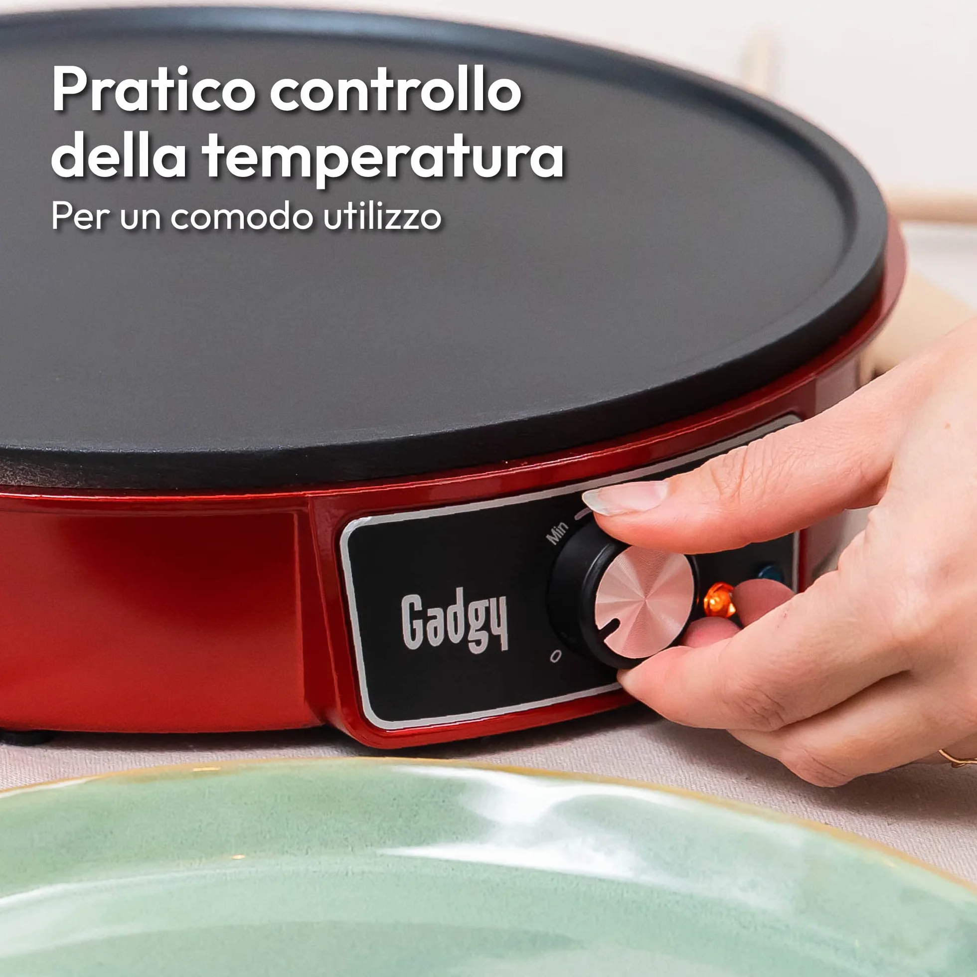 Gadgy Crepiera Elettrica 1000W – Piastra per Crepes e Pancake Maker con Temperatura Regolabile e Spatola Inclusa