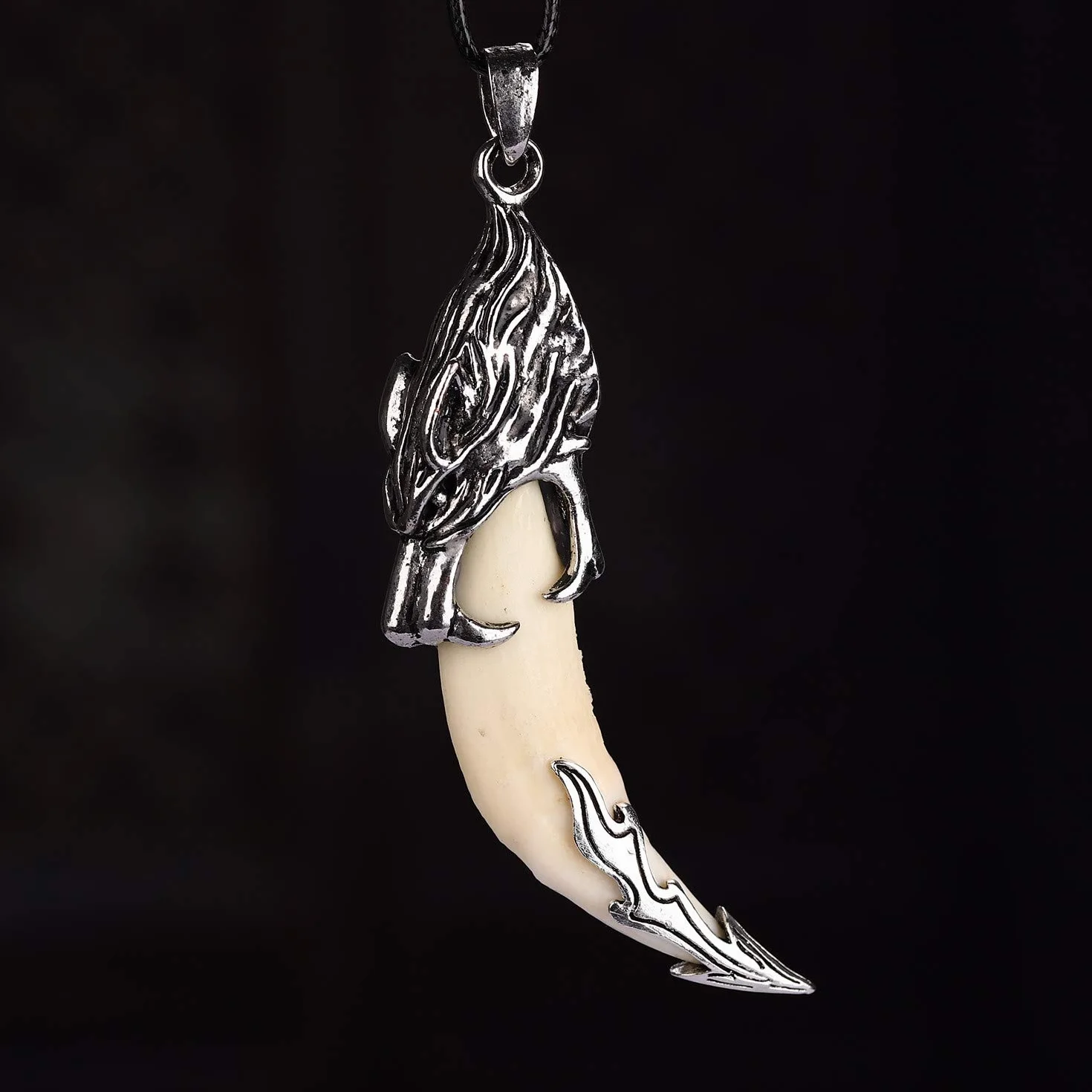 Collana uomo argento stile vintage ciondolo Dente di lupo 62 mm