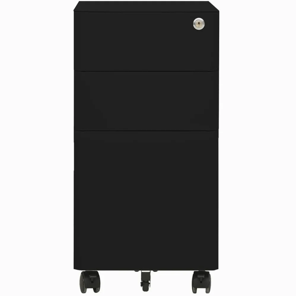 Hothingwell Raccoglitore Mobile Nero 3 Cassetti Acciaio 30x45x59 cm | Con serratura, barre di sospensione rimovibili, portamatita, guide a sfera, sotto scrivania
