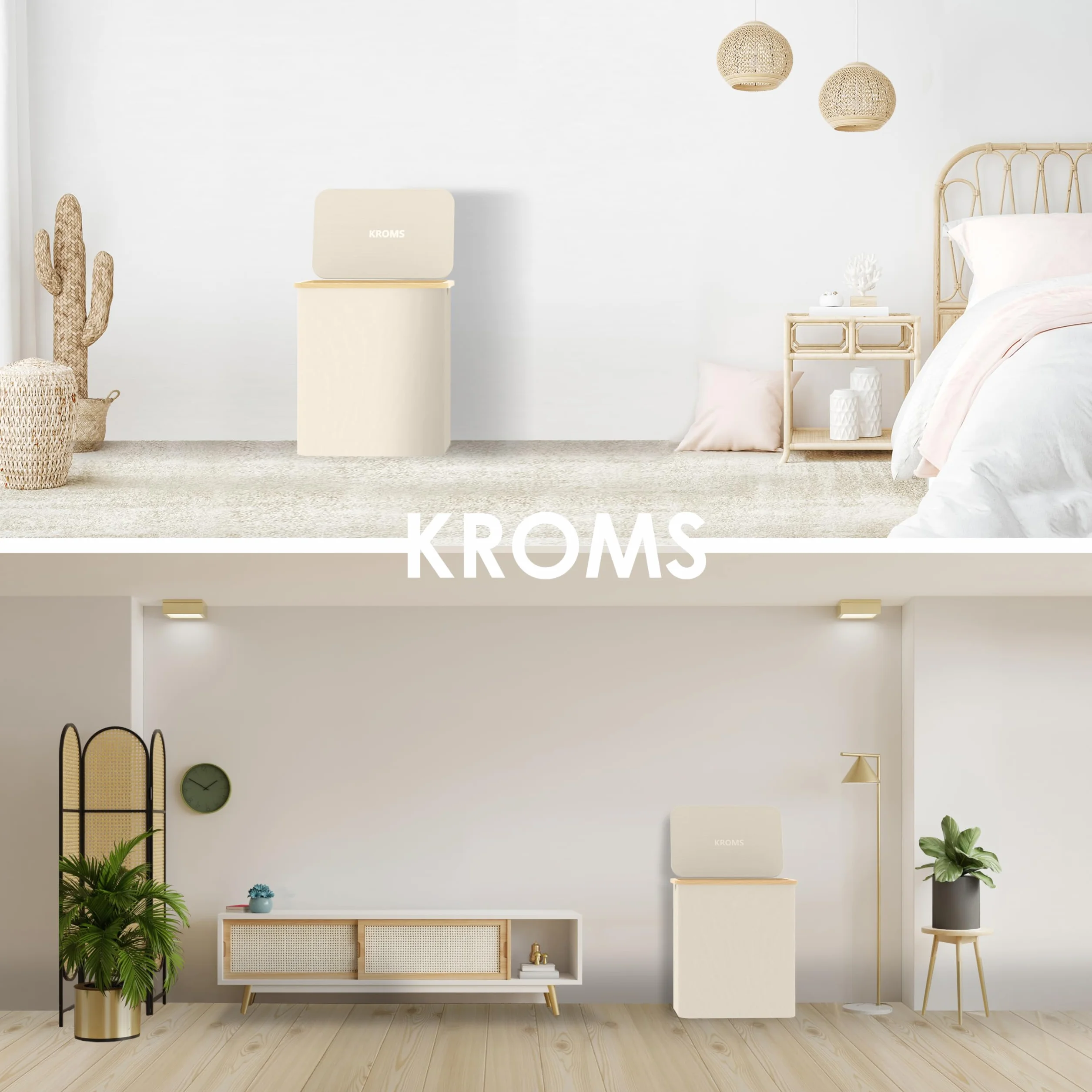 Cesto portabiancheria 3 scomparti 145L - Beige - Cesto biancheria sporca pieghevole – Porta biancheria salvaspazio per bagno – Cesta panni sporchi - Porta biancheria sporca per bagno