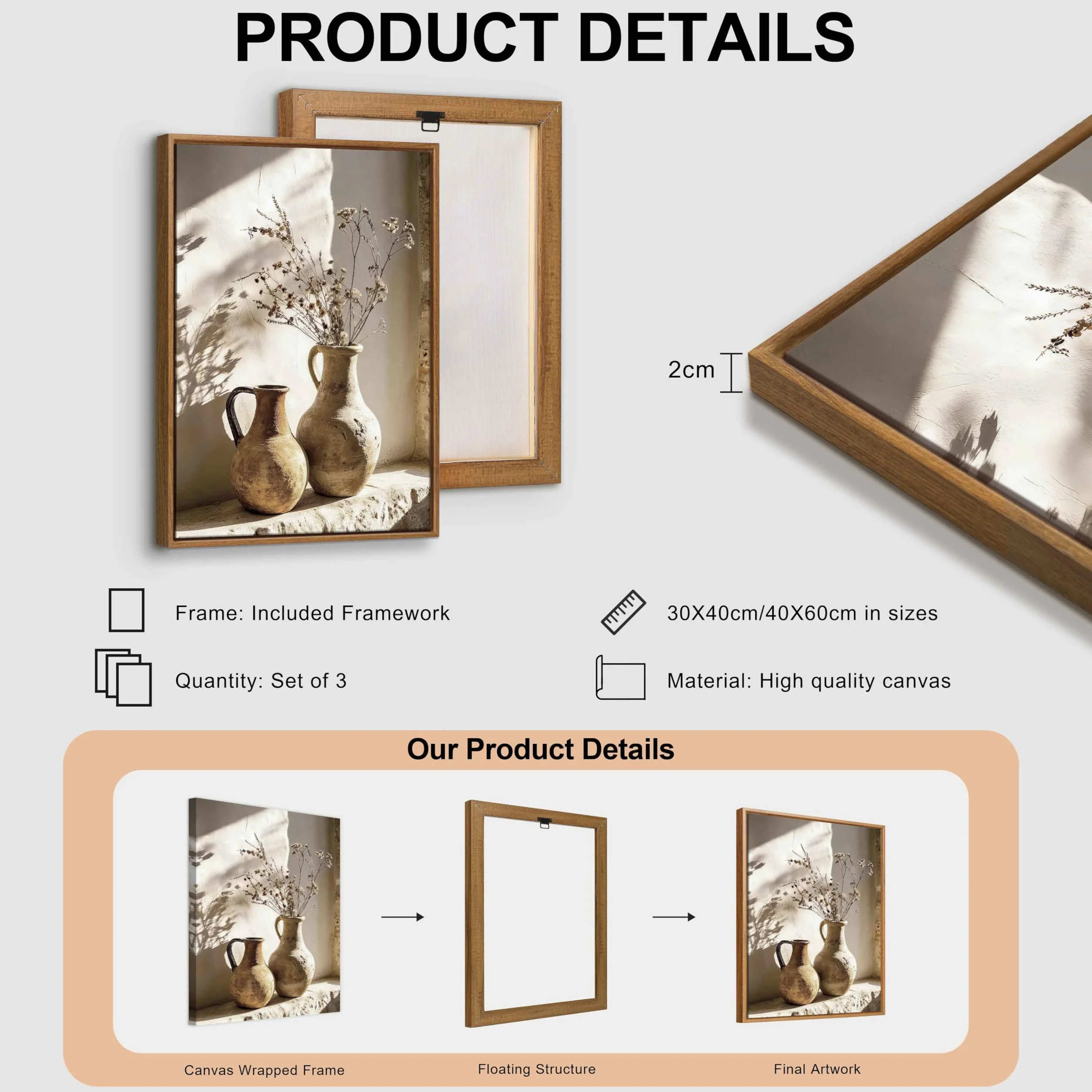 Quadri Moderni Casale Rustico Natura Morta Stampa Su Tela Con Cornice 30x40cmx3