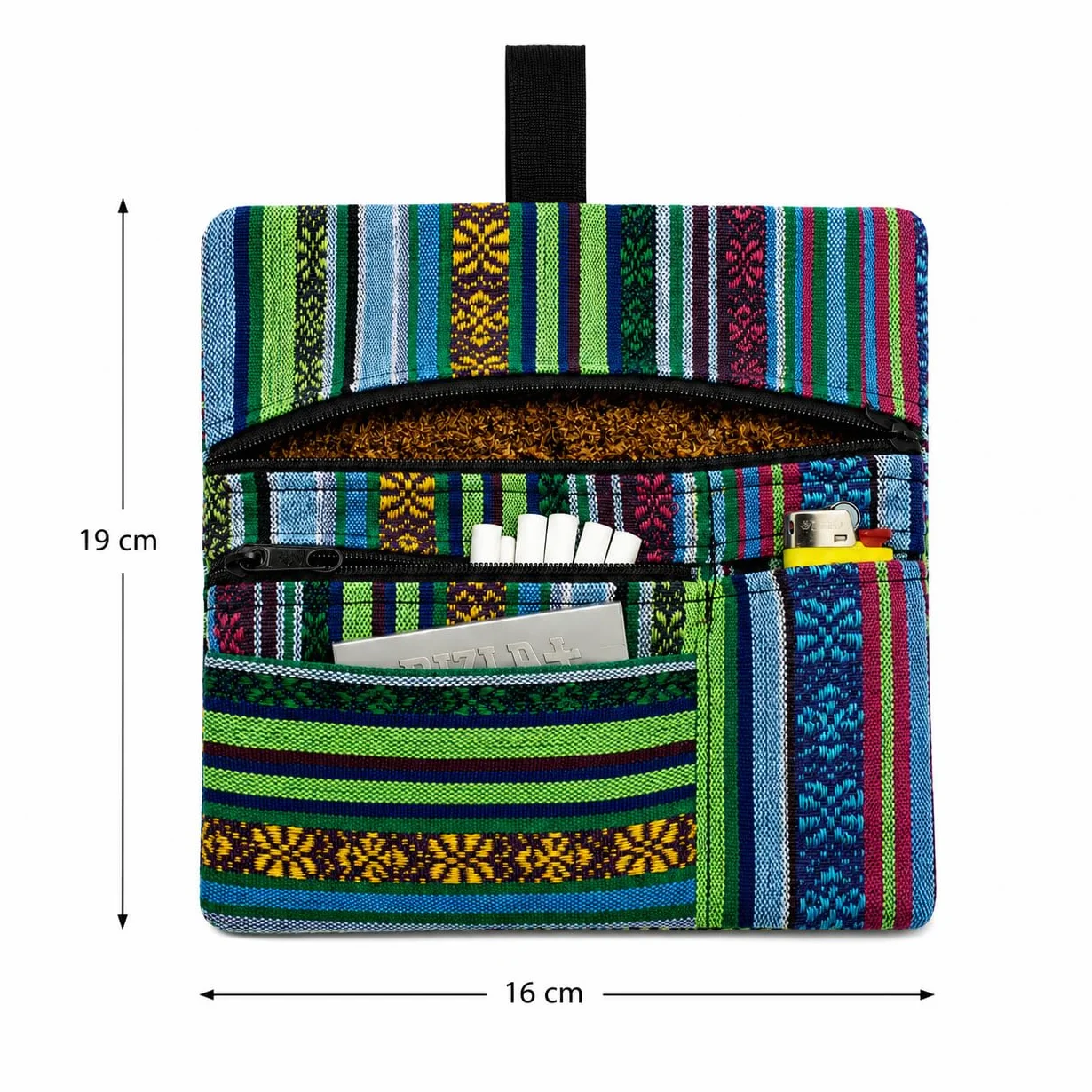 Russo Handmade Portatabacco Artigianale in Tessuto con Doppia Zip, 4 Scomparti, Melangè Blu