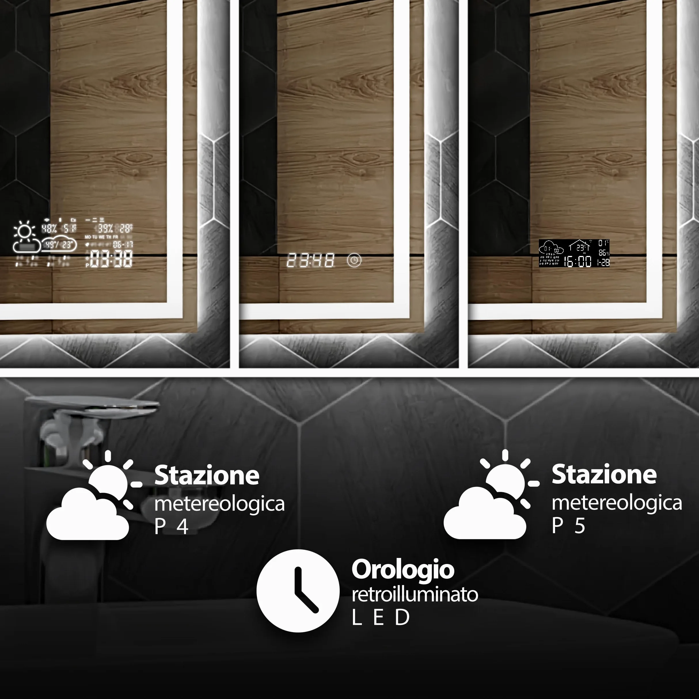 Atlanta Specchio Bagno LED 110x90cm Antiappannamento, Retroilluminato, Personalizzabile, Rettangolare, Selezione Colore Luce