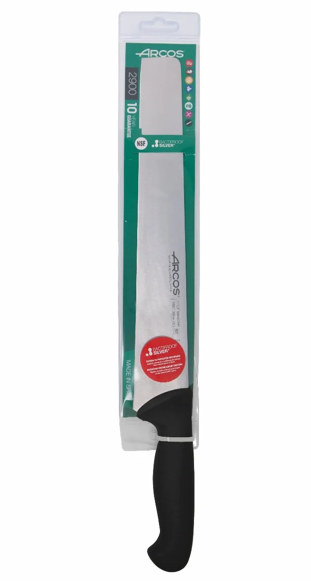 Arcos Coltello Salame con Lama in Acciaio Inossidabile 300 mm – Manico Ergonomico in Polipropilene, 2900 – Nero, Disponibile in Diversi Colori per Facilitare l'Identificazione