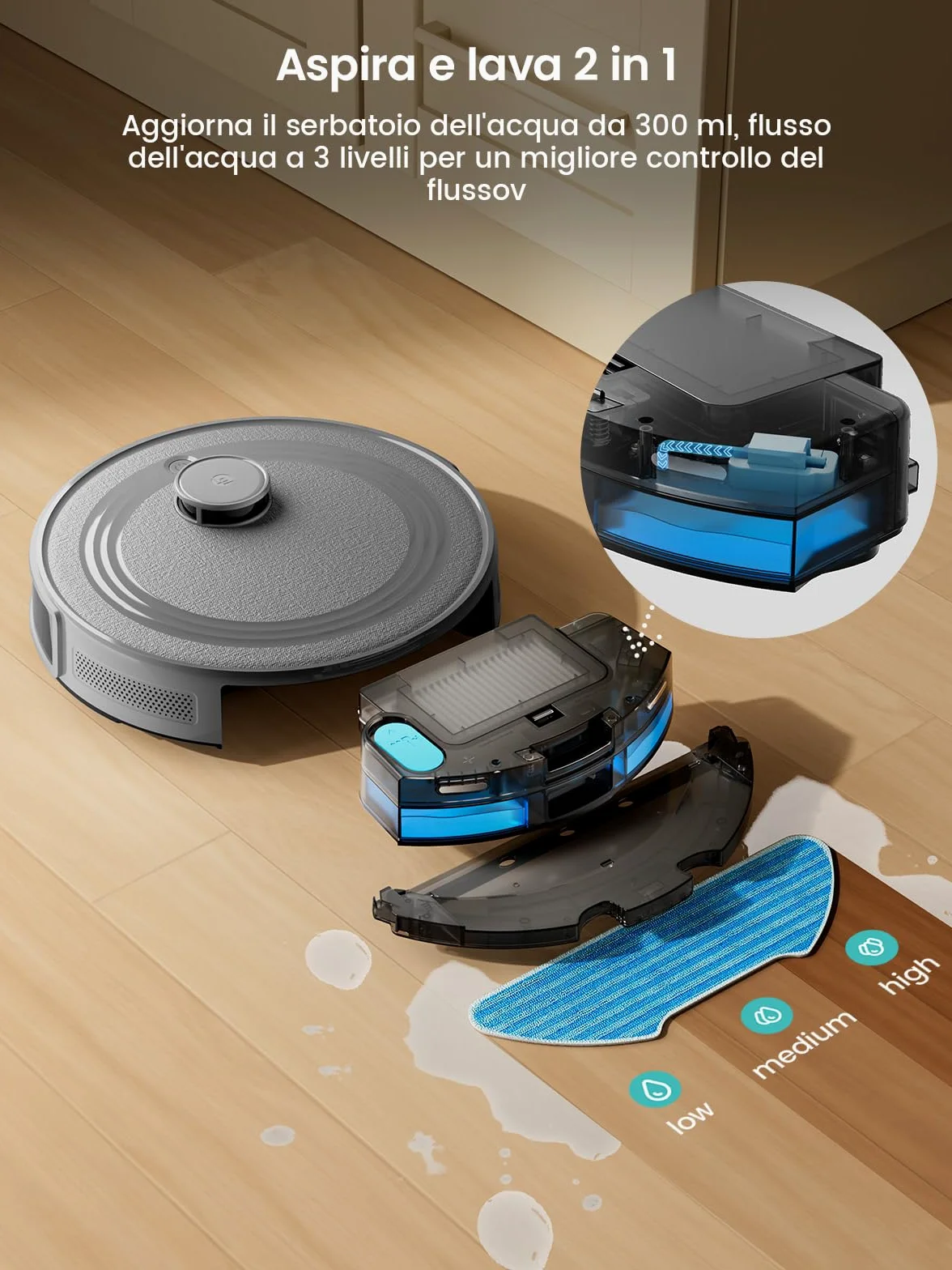 Lefant M2 Robot Aspirapolvere Lavapavimenti con Mappatura Laser dToF 2 in 1, 6000Pa, Navigazione Intelligente PSD Anti-Ostacoli, 160 Min,Controllo APP/Alexa, Ideale per Peli Animali, Grigio