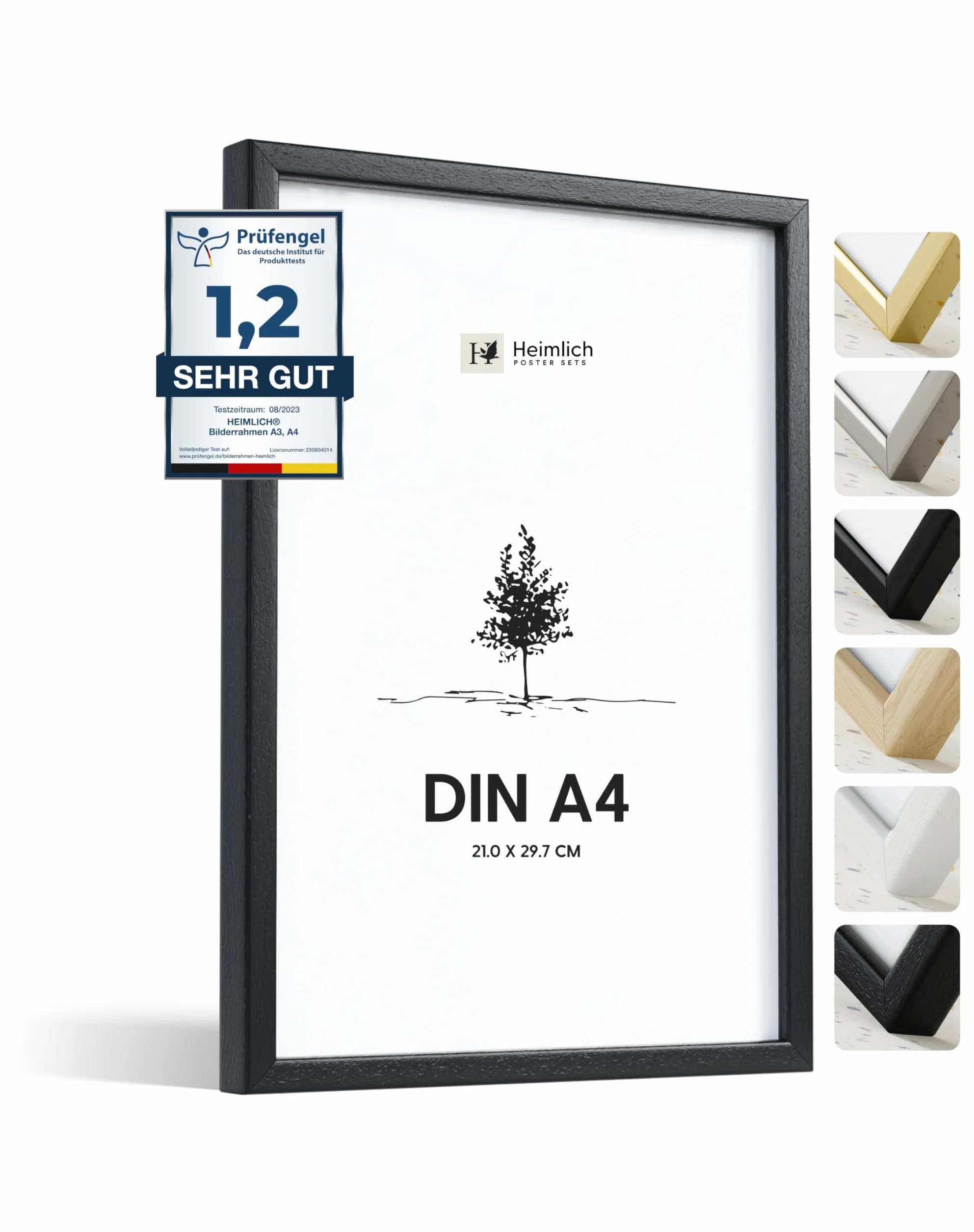 Heimlich Cornice per foto A4 21x30 cm legno di ayous nero per certificati e diplomi