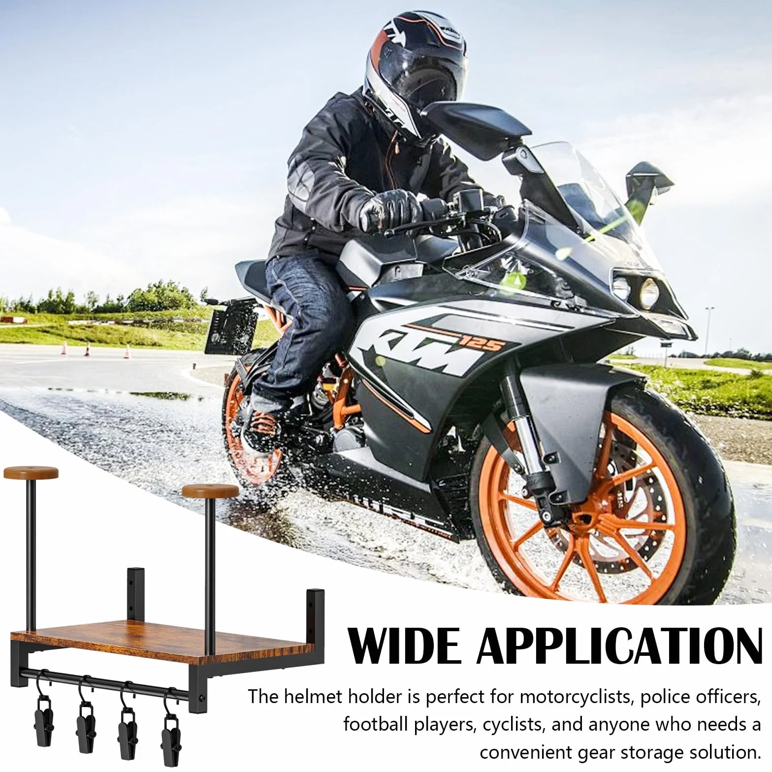 Porta Casco Moto da Parete per 2 Caschi con 4 Clip Appendere Guanti Abbigliamento Moto