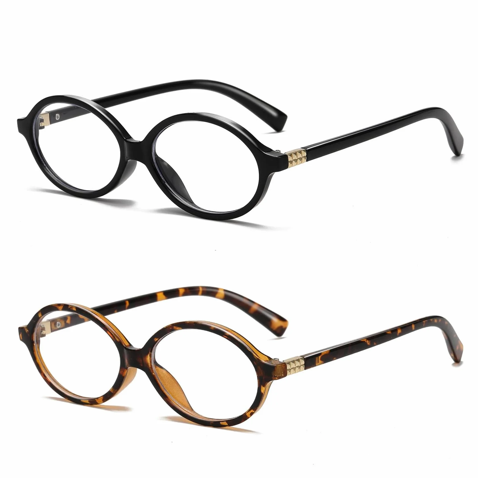 Occhiali Anti Luce Ovali Montatura Retro PC Leggero UV400 Nero Leopardato