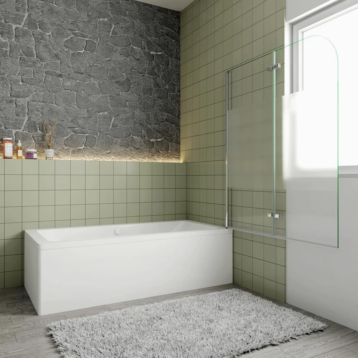 Sopravasca Verso Irreversibile Parete Doccia 100x140 cm 2 ante Pieghevoli a Libro Vetro 6mm Anticalcare Fascia Satinata Centrale Telaio Cromo Lucido