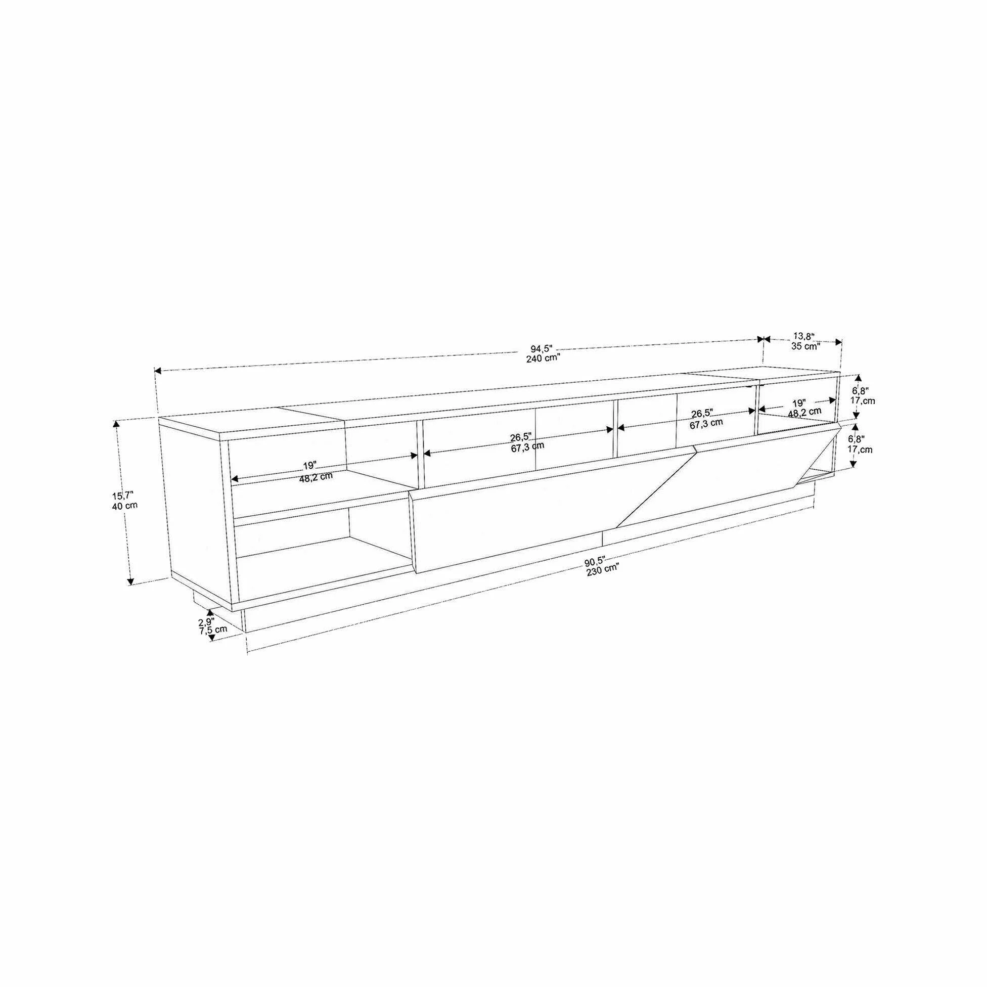 Dmora - Mobile porta TV Nyx, Credenza da soggiorno, Armadio basso per TV, Base parete attrezzata, 240x37h47 cm, Antracite