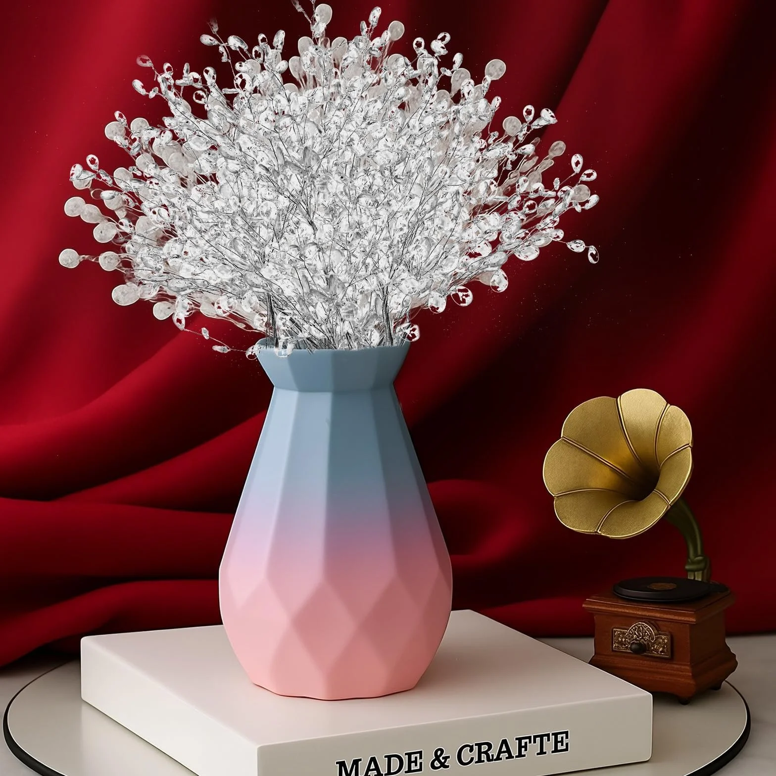Confezione da 20 rami decorativi in cristallo acrilico trasparente – rametti decorativi con perline lucide per decorazioni per rametti natalizi, casa, vaso, festa, DIY e decorazioni invernali, 16cm