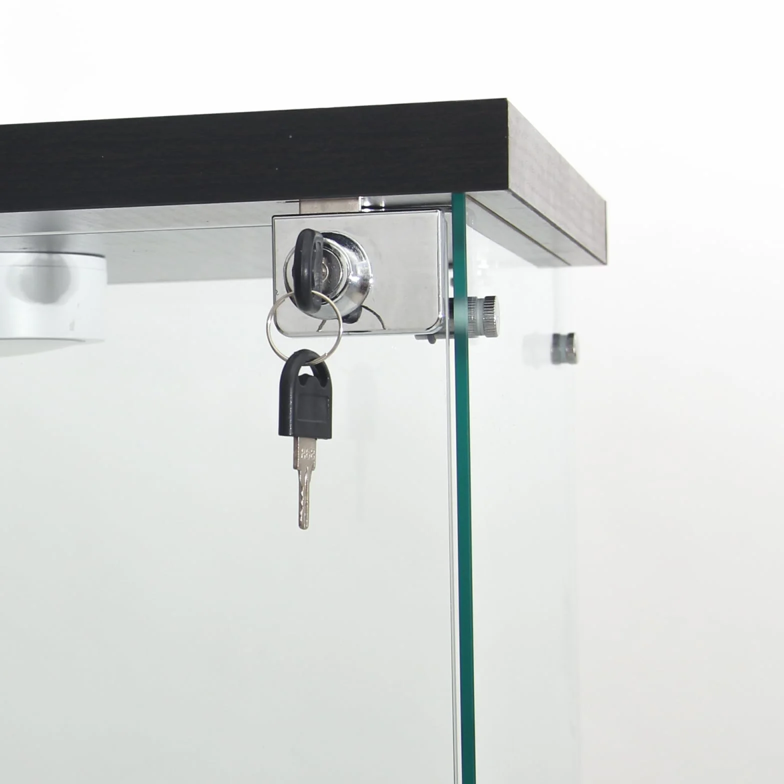 Vetrinetta in vetro con illuminazione e 4 ripiani, vetrina in vetro temperato con cornice nera, vetrina verticale in qualità da collezione, vetrina per soggiorno (Nero, anta singola)