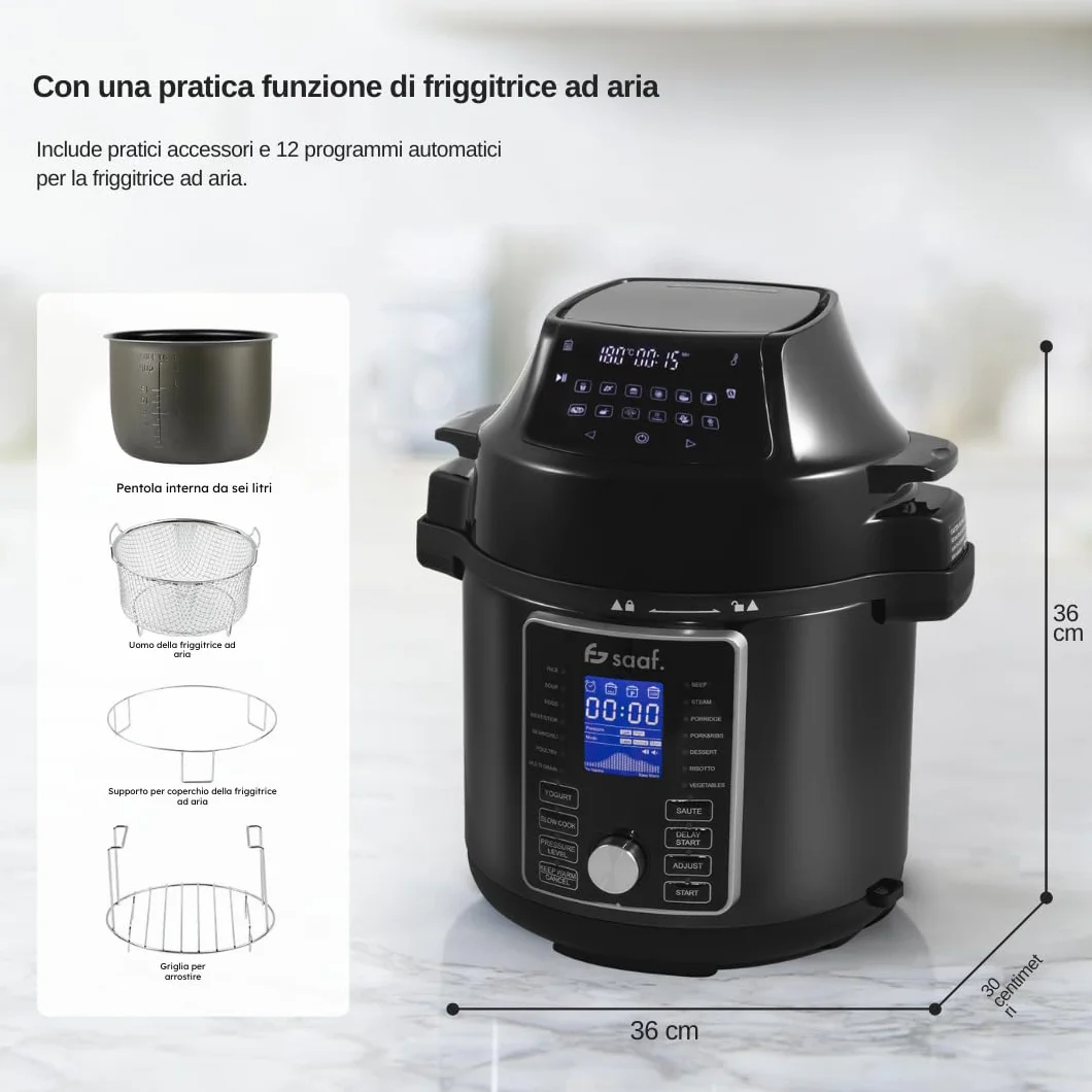 Saaf Multicooker con Airfryer 6L Set 15 Pezzi 24 Programmi Slowcooker Digitale