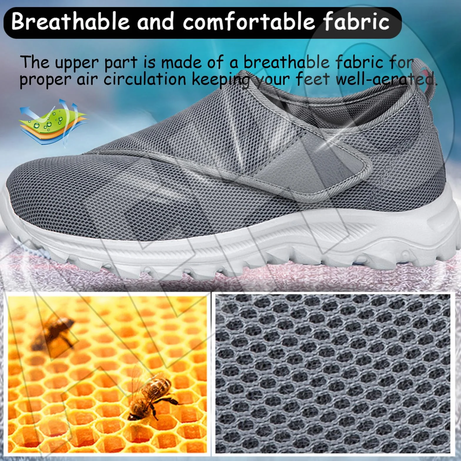 AEHO Scarpe di Facile Calzata Pantofola Diabetici Estivi sanitarie Uomo comode Slip on Pianta Larga Sneaker Casual Ortopediche con Strappo per Piedi Gonfi da Camminata,Blu,43 EU