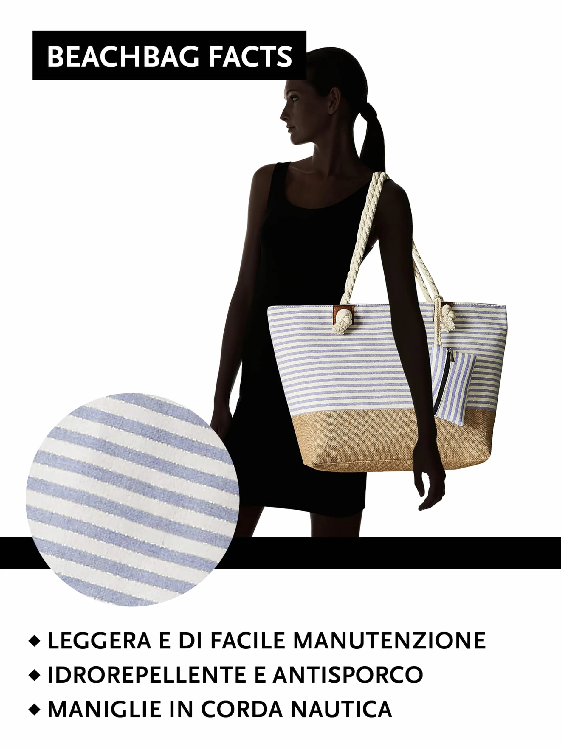 DonDon Grande Borsa da Spiaggia Idrorepellente con Cerniera Shopper Tracolla