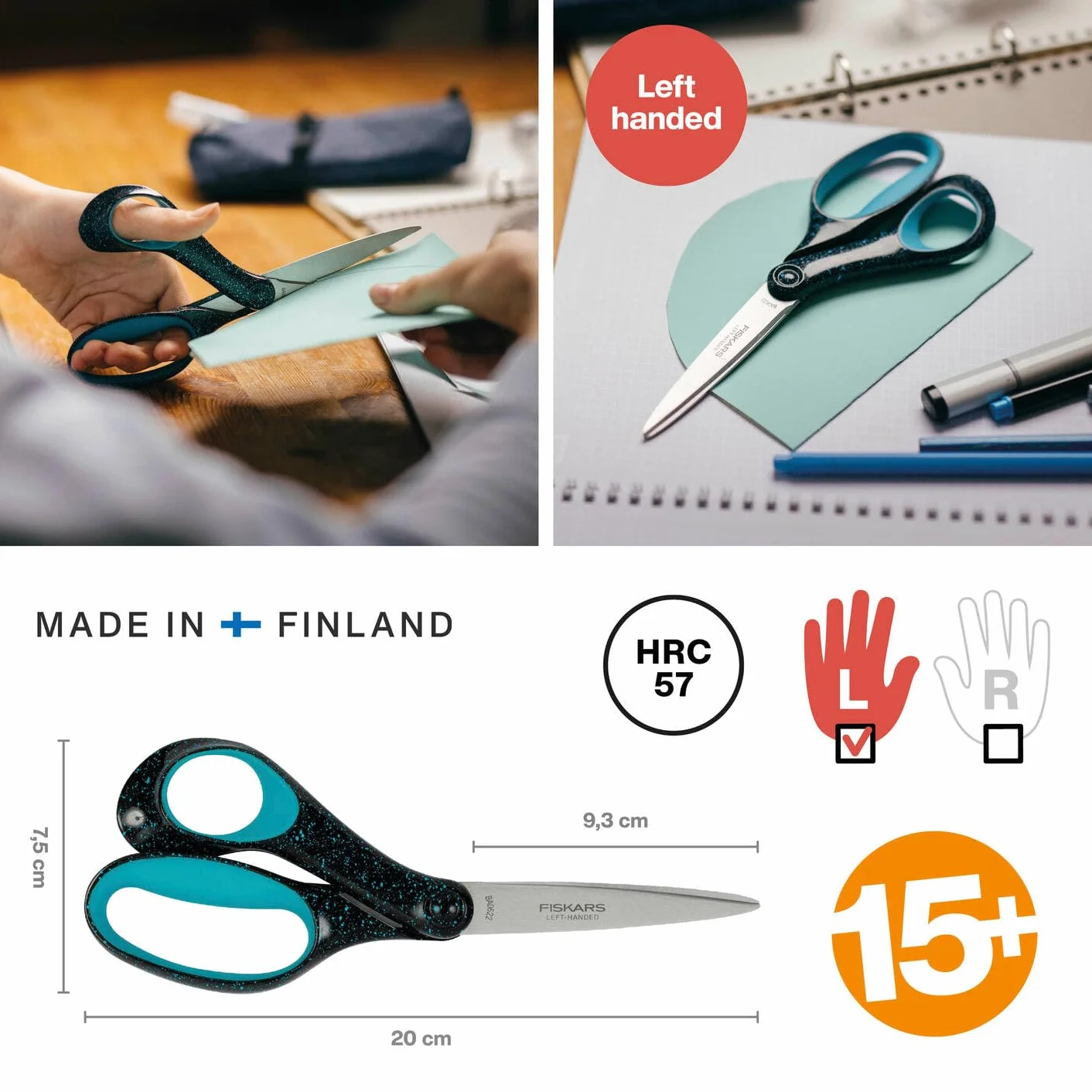Fiskars Forbici per Mancini 15-18 Anni Acciaio Inox 20 cm Nero Turchese
