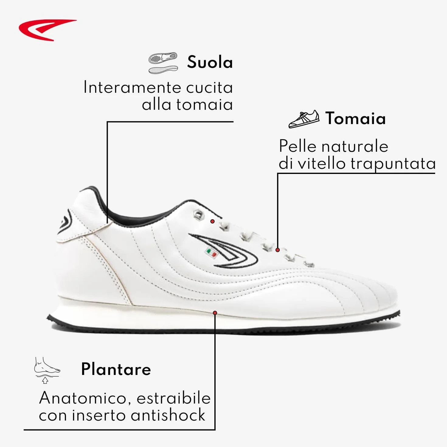 Scarpe da Bocce in Pelle di Vitello Suola Antiscivolo Bianco