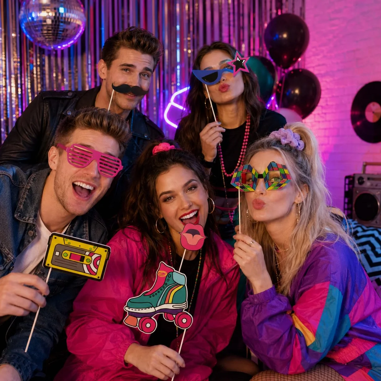 21 pezzi Accessori di Scena per Foto Anni '80, Decorazione per Feste Fotografice, Oggetti di Scena Musicali, Tema Retrò Anni '80 Decorazione per Feste, Decorazioni Creative