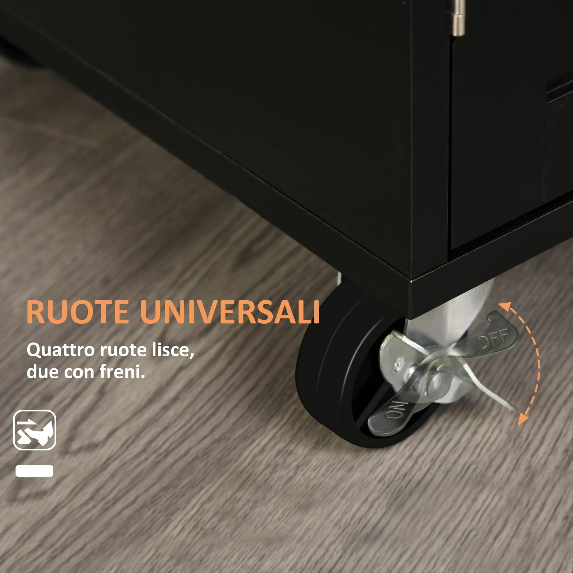 HOMCOM Carrello da Cucina con Cassetto e Armadietto 2 Ante, Isola Cucina con Ruote e Barra Laterale per Asciugamani, 83x45x91.5cm, Nero