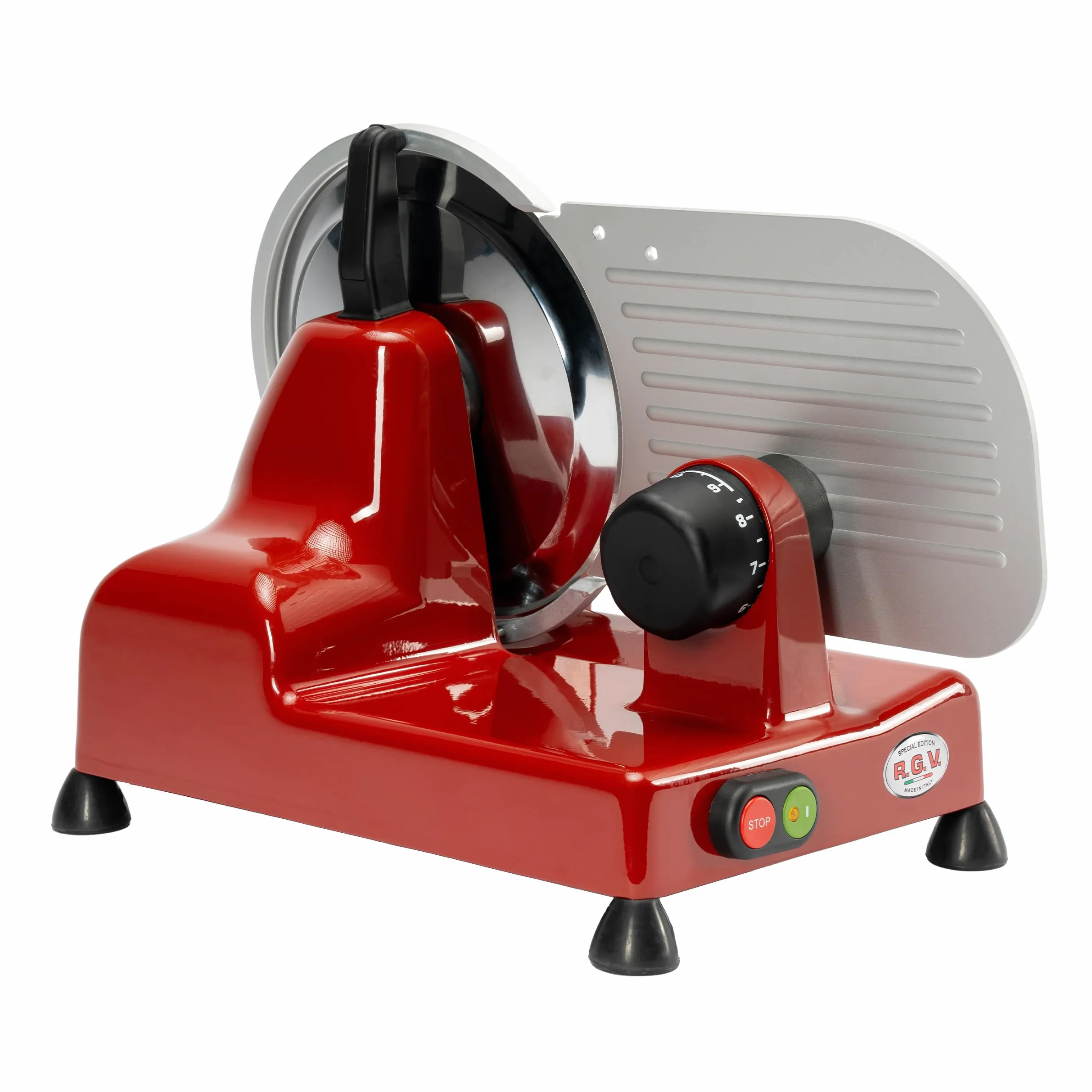 RGV Affettatrice 22 Luxor Red - Affettatrice Professionale 120W in Alluminio Fuso, Lama Ø220 mm, Spessore Regolabile 0–16 mm, Facile Pulizia