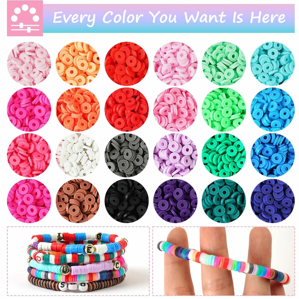 Vicloon Perline di Argilla 6mm 4500Pcs Kit 24 Colori per Braccialetti, Collana, Orecchini Fai Da Te