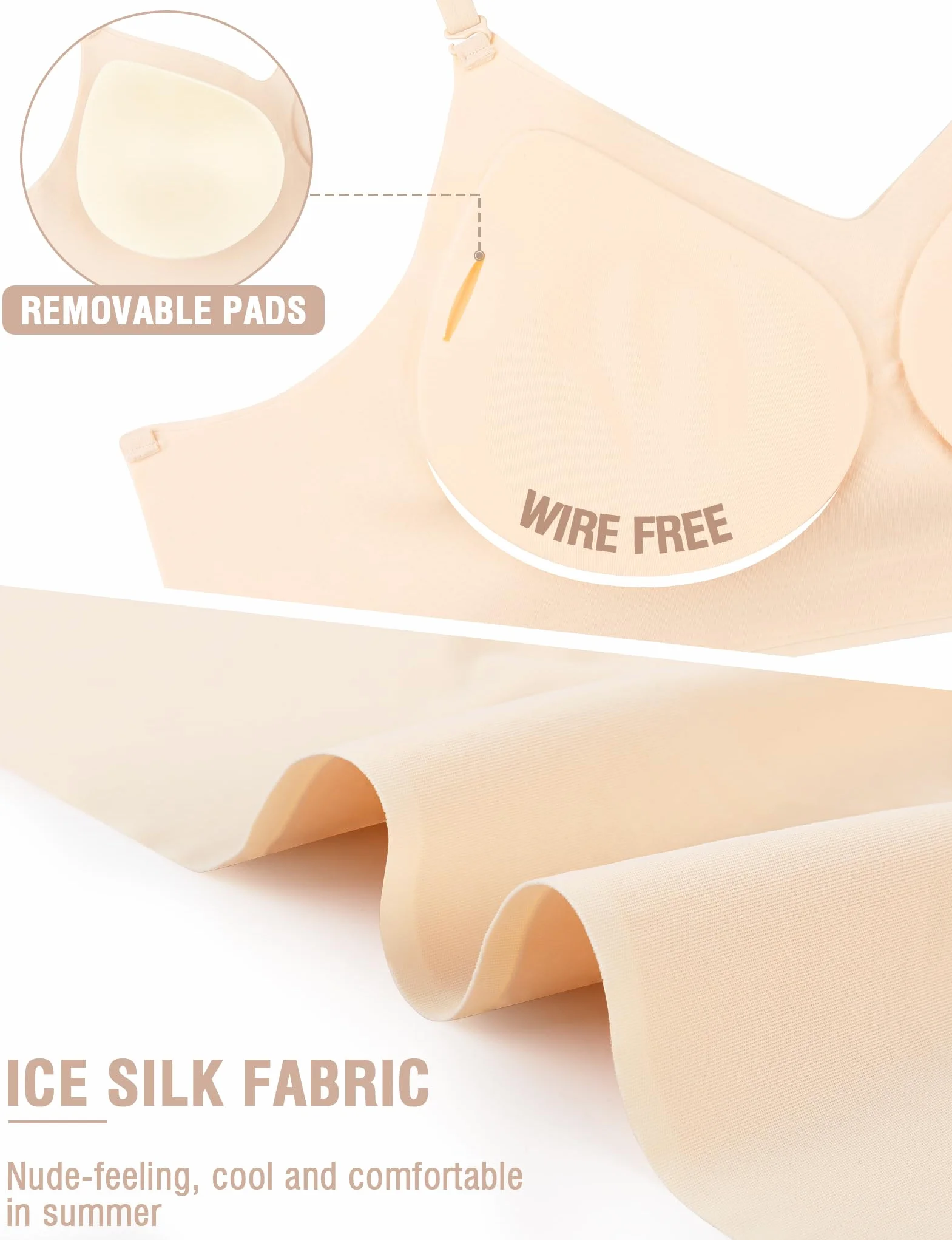 Reggiseno Schiena Scoperta Senza Ferretto Invisibile Seta Ghiacciato Bralette Donna Tracolla Regolabile Imbottitura Rimovibile
