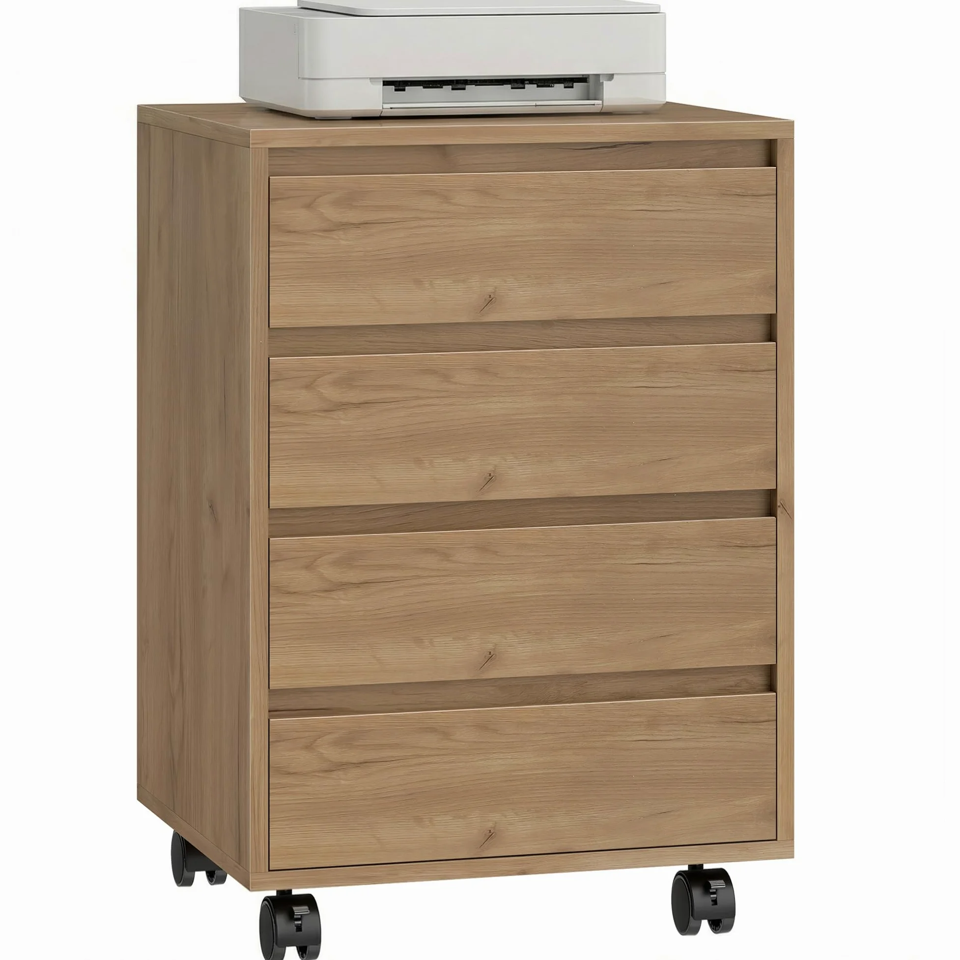 HOMCOM Cassettiera da ufficio con 4 cassetti Cassettiera da scrivania con ruote Scaffale mobile per studio 46x40x65 cm Marrone