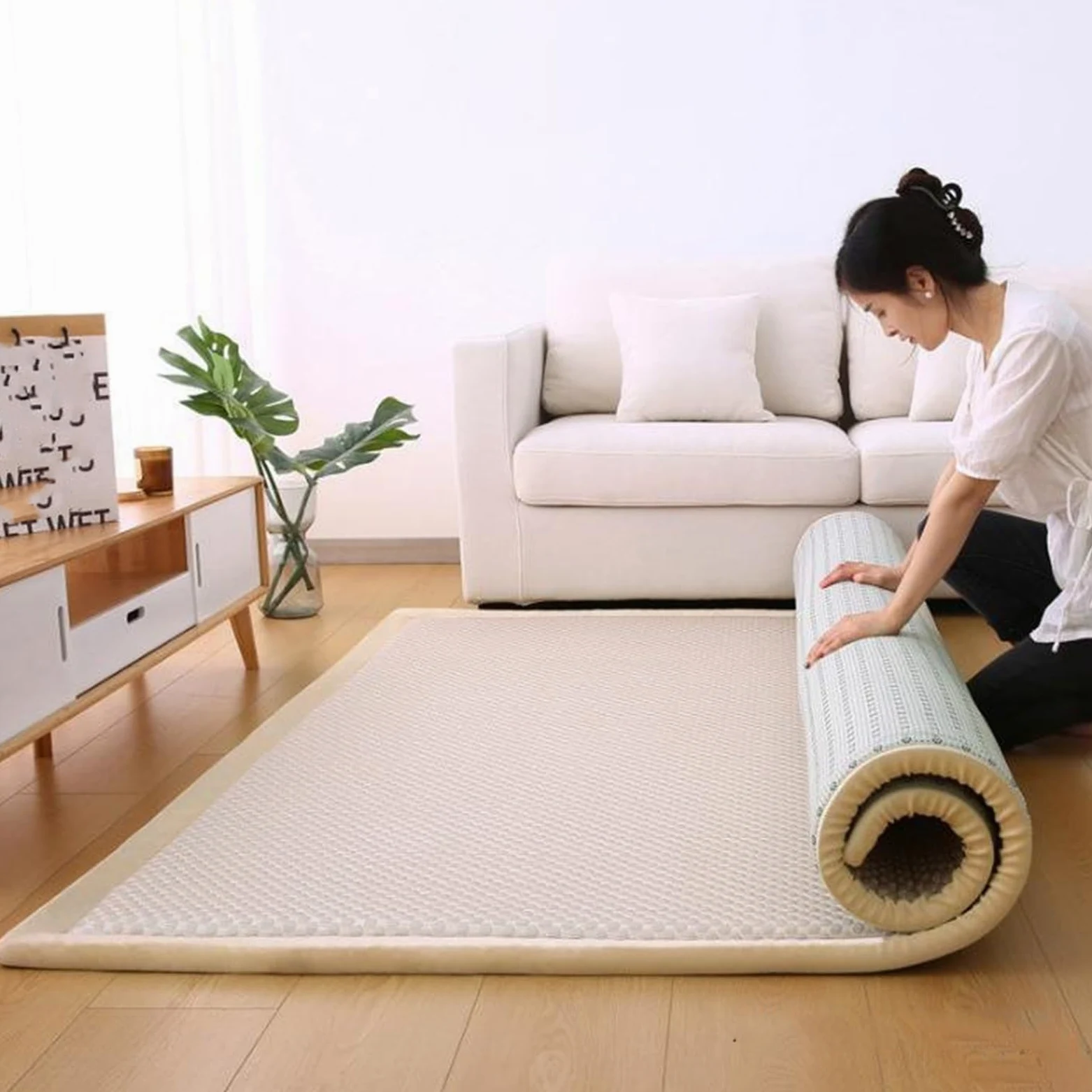 Generico Materasso Da Pavimento Giapponese Materasso Futon, Materassino Tatami Letto Da Pavimento Pieghevole Arrotolabile For Campeggio, Camera Degli Ospiti For Adulti(Khaki,200x240)