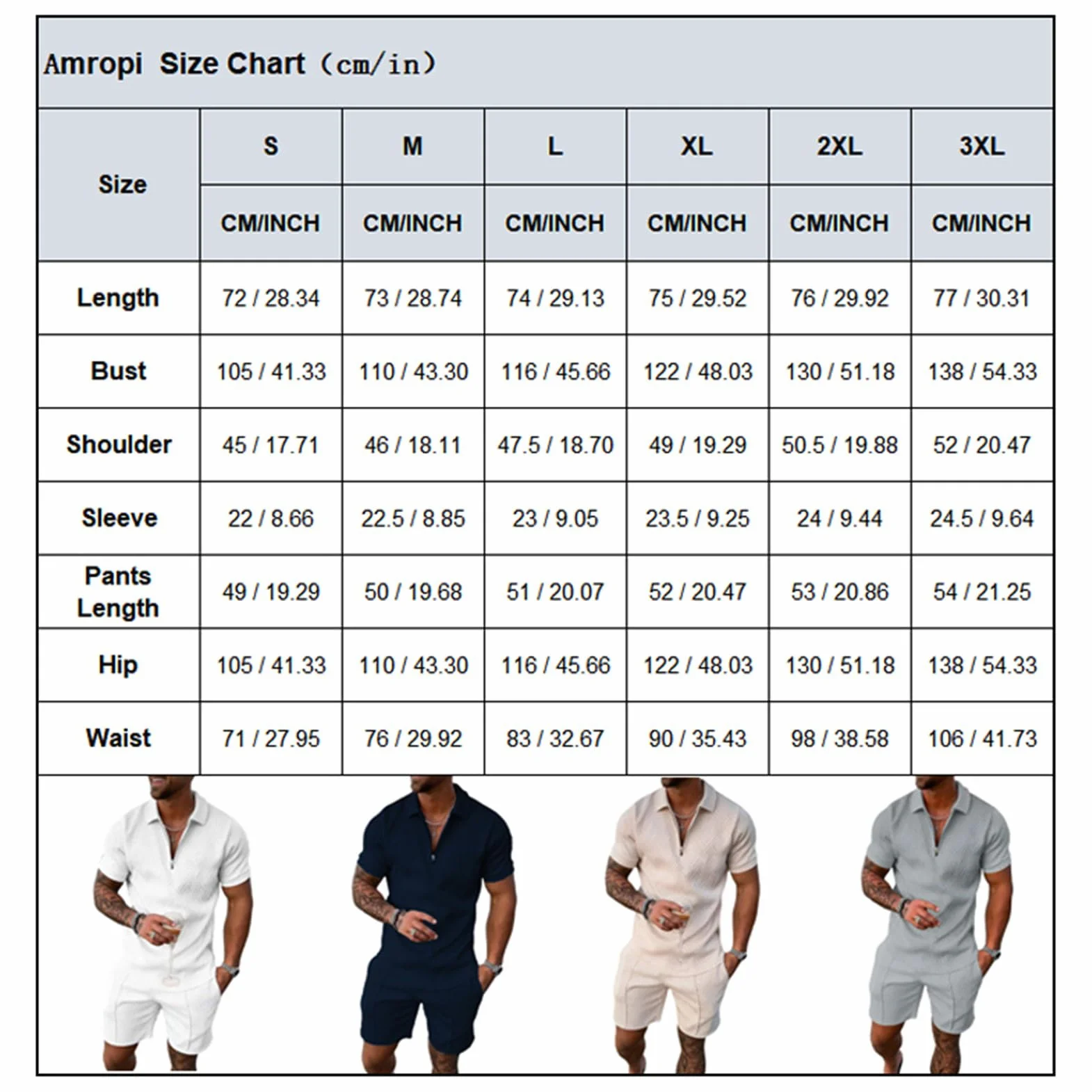 amropi Tuta Uomo Sportiva Maniche Corte Cerniera T-Shirt e Pantaloncini Estiva 2 Pezzi Set Completo
