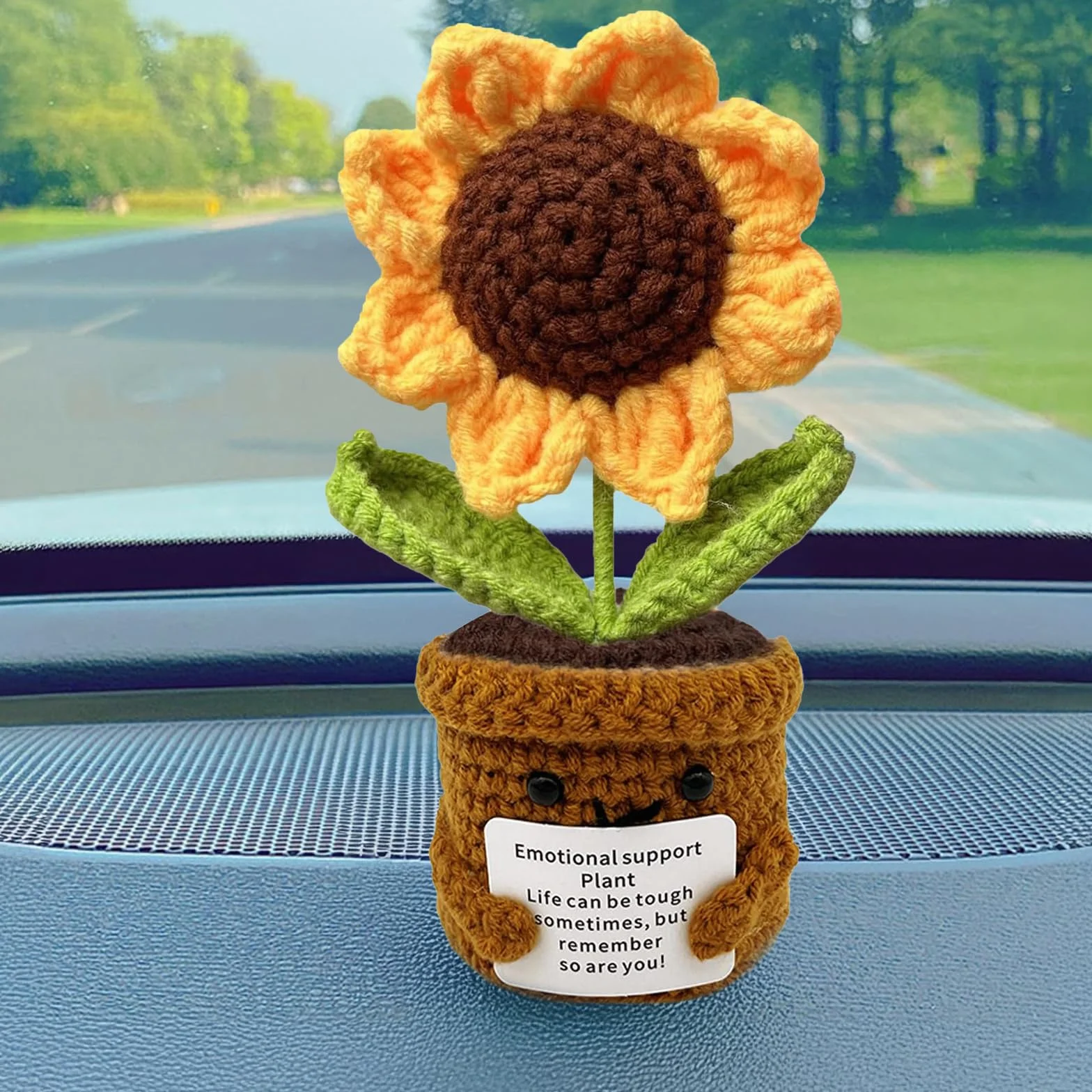 Pocket Hug Girasole - Bambola di lana fatta a mano con messaggio positivo regalo perfetto per amici colleghi e momenti speciali