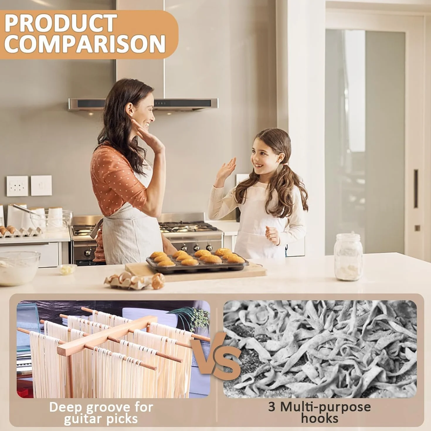 Stendino per Spaghetti,Stendino Pieghevole per Pasta,Essiccatore di Spaghetti,Stendi Pasta Pieghevole per Pasta Fresca,8 Pioli Estensibili,Supporto per Spaghetti Linguine Lasagna
